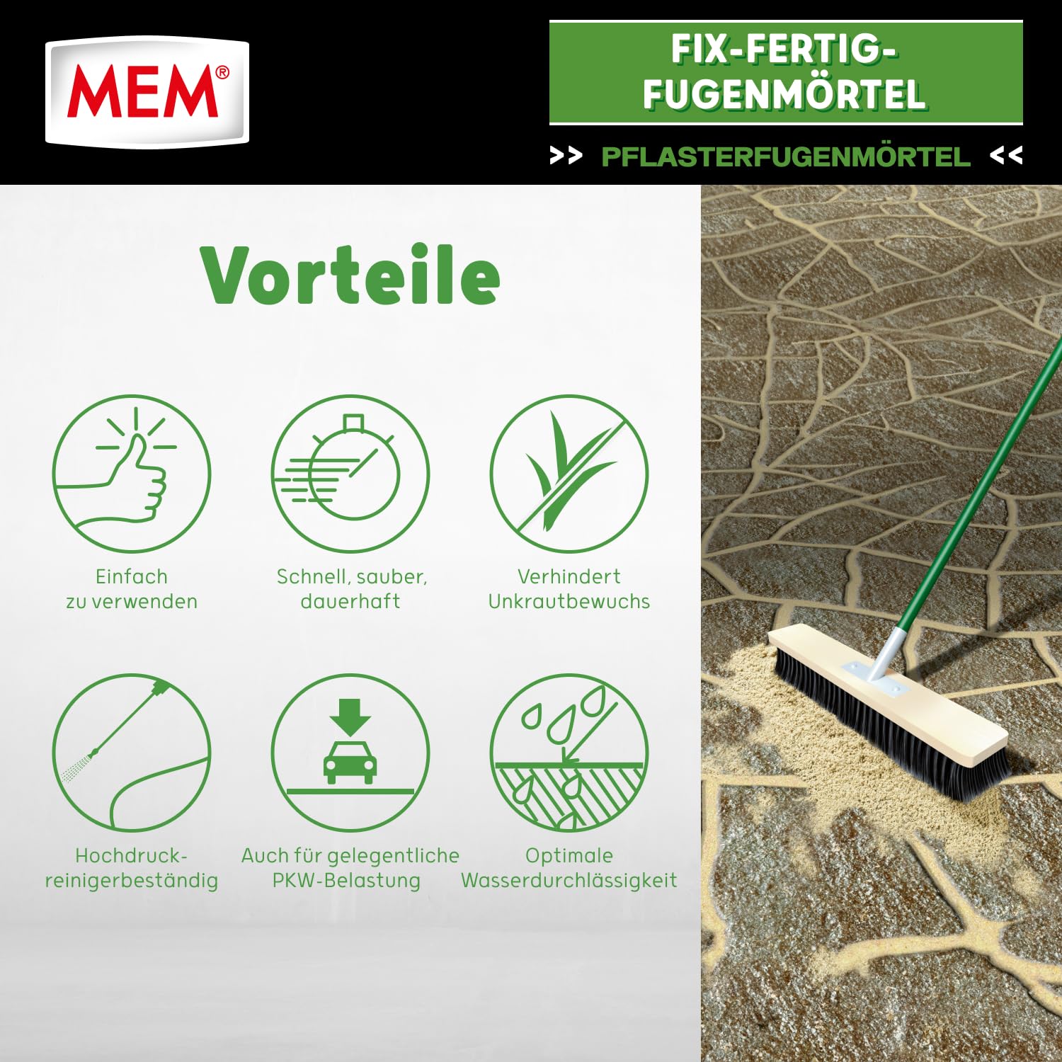 Mortier de jointoiement MEM Fix&Fertig - Sable - Protège contre les fournis, les flaques, les mauvaises herbes - 12,5 kg