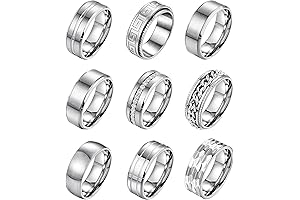 9 Pieces 8MM Stainless Steel Band Rings for Men and Women
