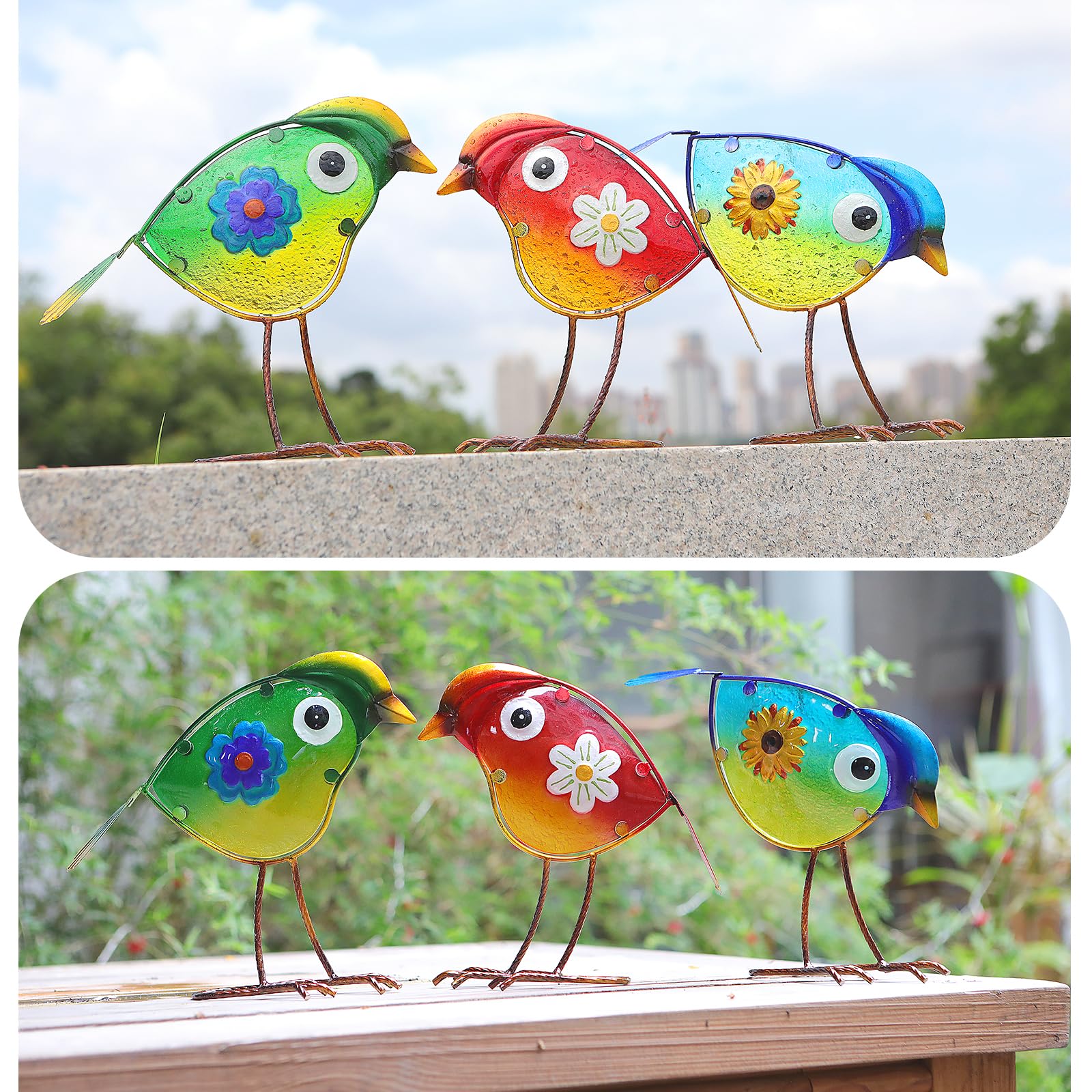 Bird Garden Decor Set of 3 Metal Glass Outdoor Yard Art Patio Lawn Decor view 6