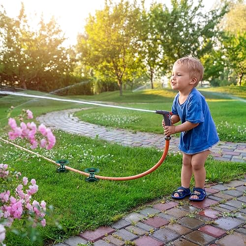 Miniatura 7 de Blulu 12 paquetes de 9.84 pulgadas para manguera de jardín, con forma de flor, soporte para manguera de agua con estaca, color verde resistente,