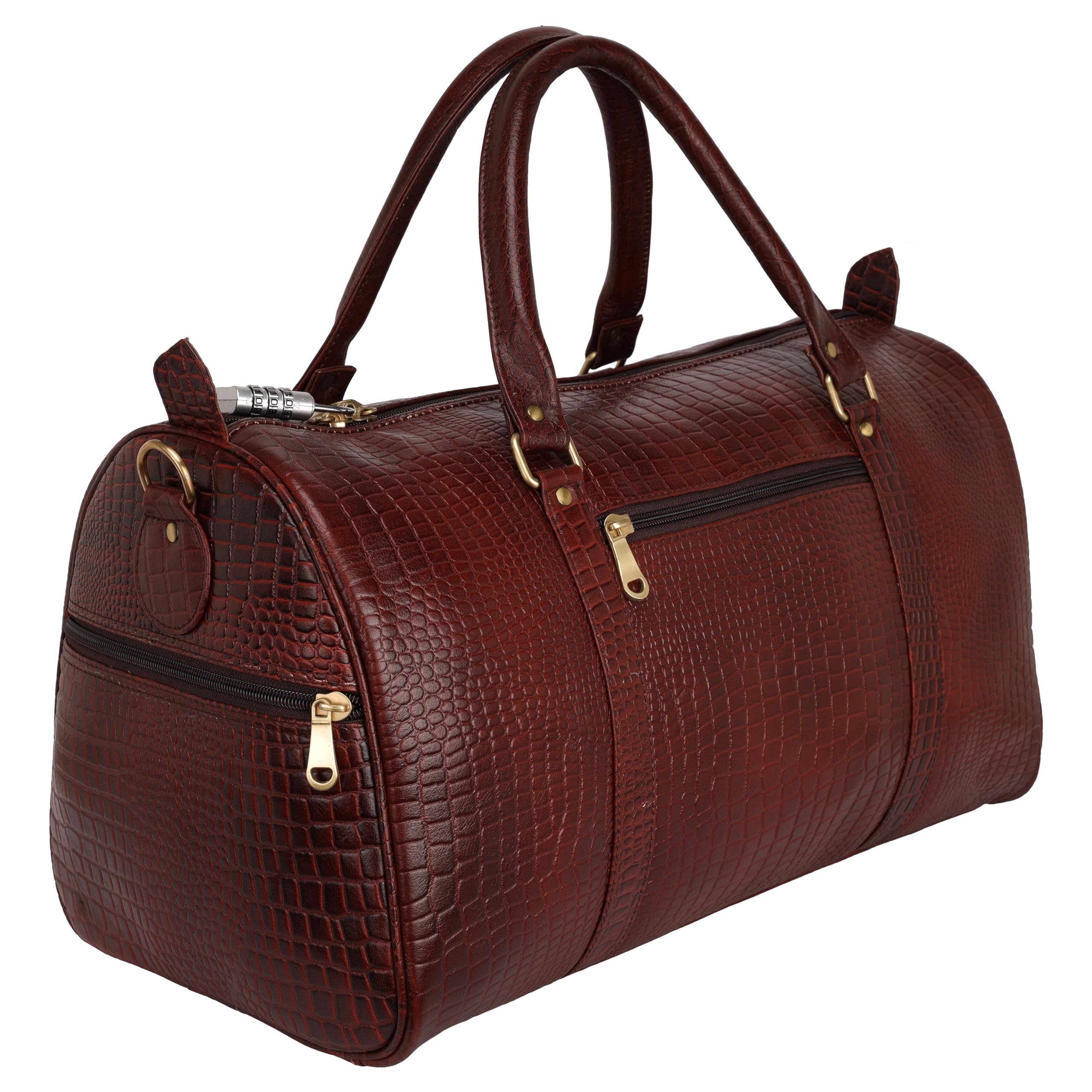 LV Leather Duffle Bags for Travel Bag Cabin Size Leather Duffel | 26 Liters Capacity | Dimensions: L-20 x H- 14.5 x W- 10 Inches DA Leather Villa Duffel Bag (Croco Brown)-image-41