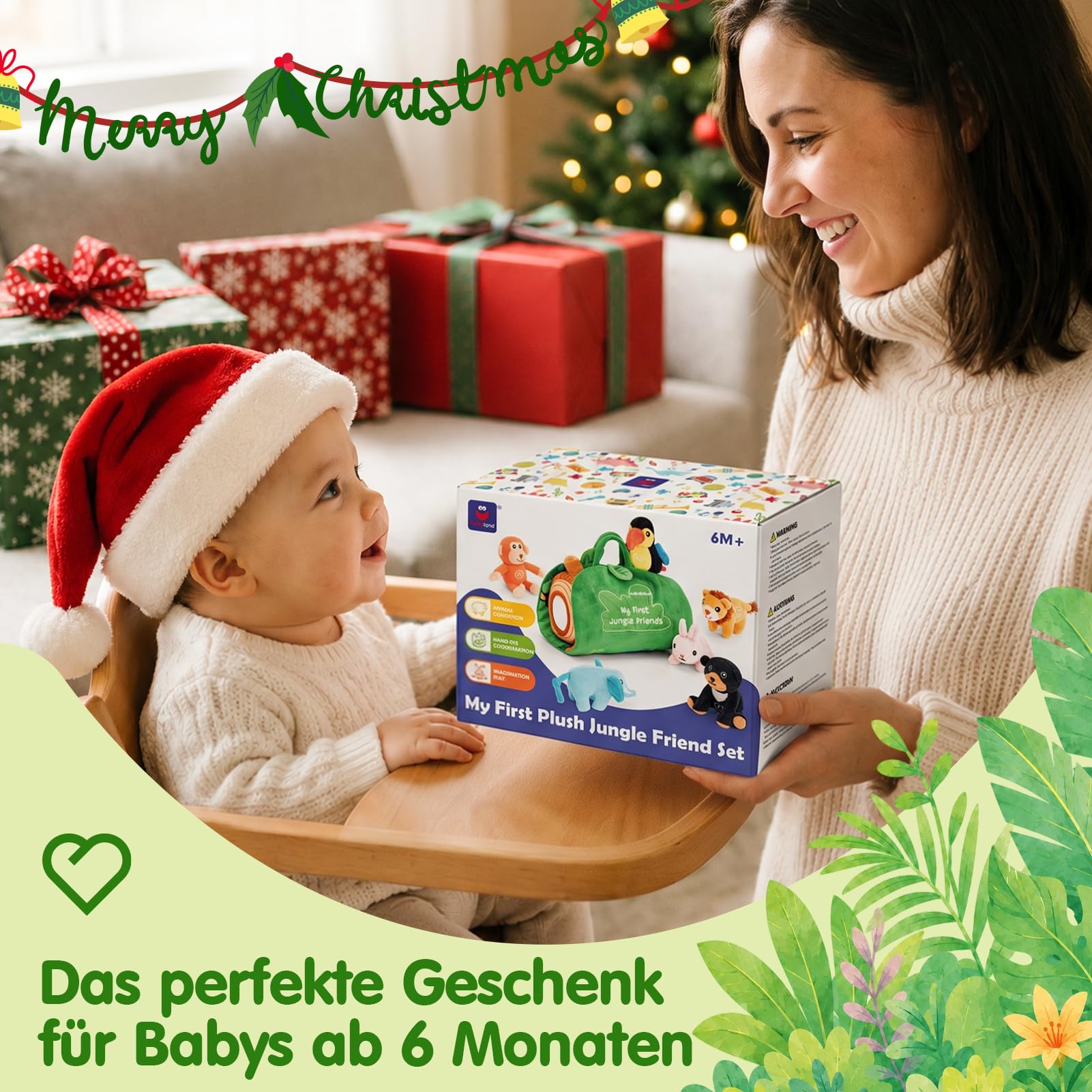 hahaland Montessori Spielzeug Baby 6-12 M, 6 Dschungeltiere mit Tierstimmen | Mit englischen Tierwörtern, Baumhaus & Spielmatte, Baby Spielzeug 6 Monate, fördert Sensorik & Feinmotorik, Baby Geschenk
