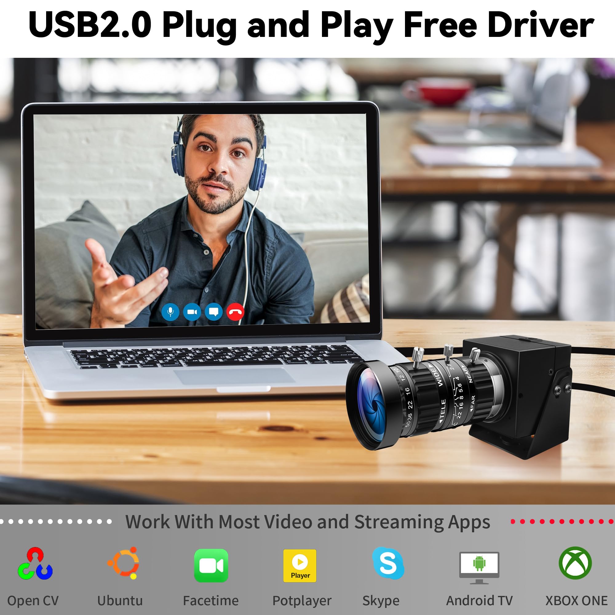 Starvis - Cámara USB de 0.0001Lux con luz ultra baja H.264 1080P 30 fps, cámara web 10X CS Mount 5-50 mm, teleobjetivo zoom manual, cámara de seguridad HDR de visión nocturna a todo color para