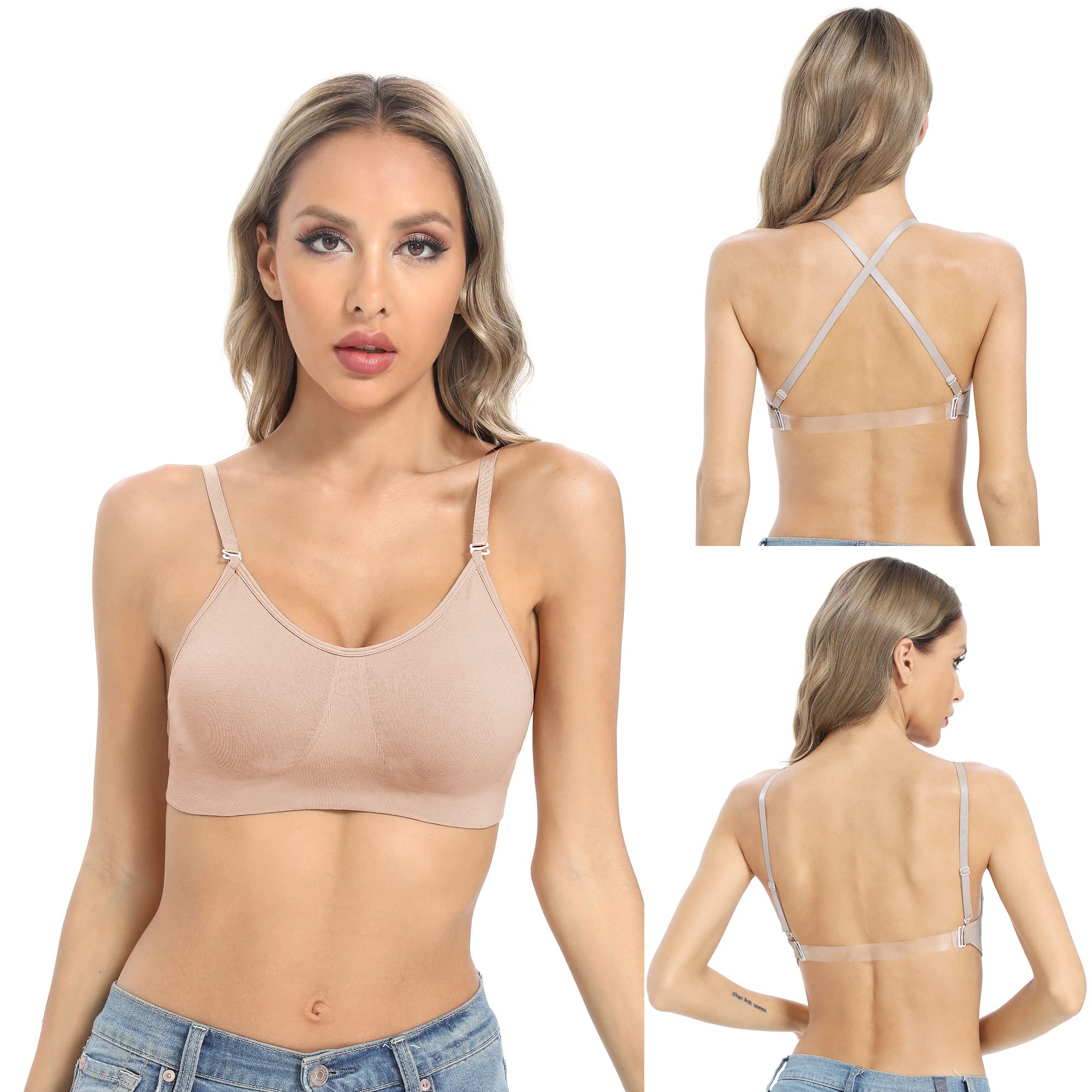 OBICUMBackless Clear Convertible Wireless Dance Bra - Unpadded, Adjustable Straps, Low Back