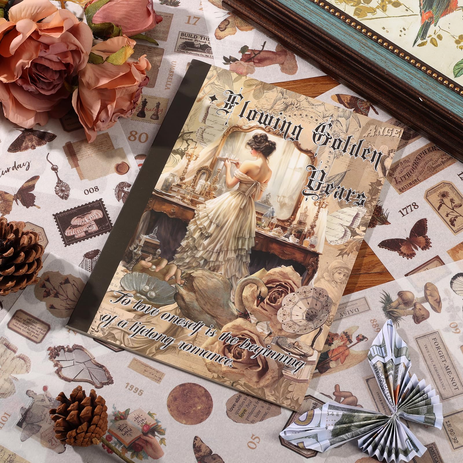 Vintage Ephemera Naklejka 24 Arkusze 480 Wstępnie Ustawione Naklejki Washi Papier Dziennik Naklejki dla Dorosłych Dziennik Śmieci Naklejka Książka Artykuły do scrapbookingu