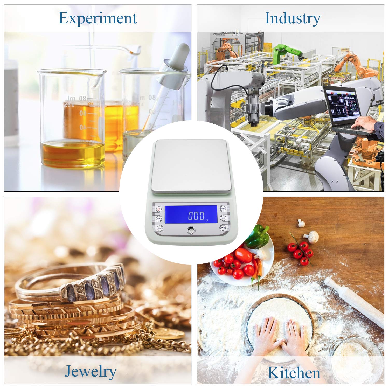 Bonvoisin Bilancia da Laboratorio Digitale Bilancia Analitica di Precisione da 300-5000 g con Interfaccia RS232 Bilancia Elettronica da Laboratorio Bilancia per Gioielli in Oro (1000g)