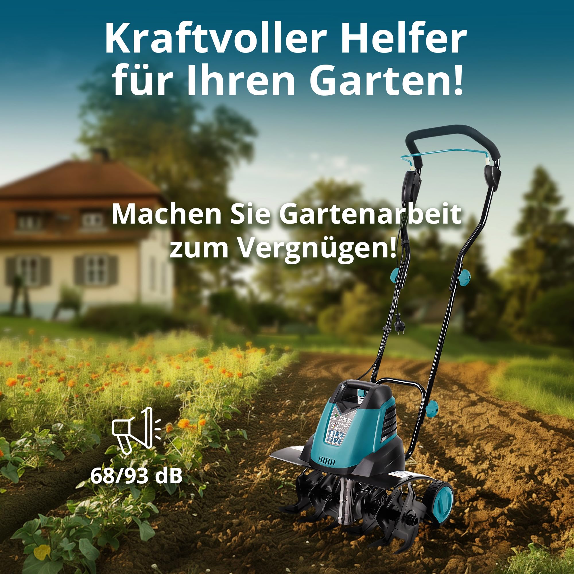 Könner & Söhnen KS 1500 T E Elektro-Bodenhacke, 23 cm Stahl Fräsen, 40 cm Arbeitsbreite, 23 cm Arbeitstiefe, 1500 W, 230 V, Gartenfräse für Hofgrundstücken, Blumen- und Gartenbeeten