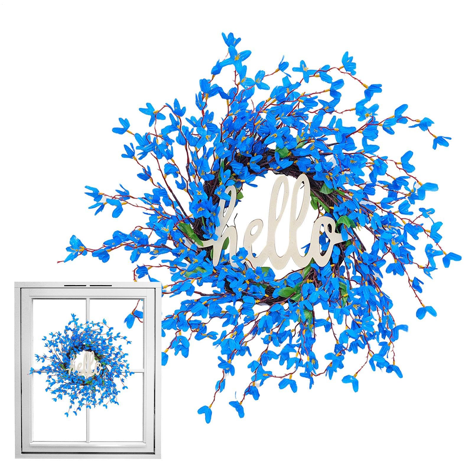 Couronne bleue artificielle sans entretien guirlande fleurs réalistes pour porte