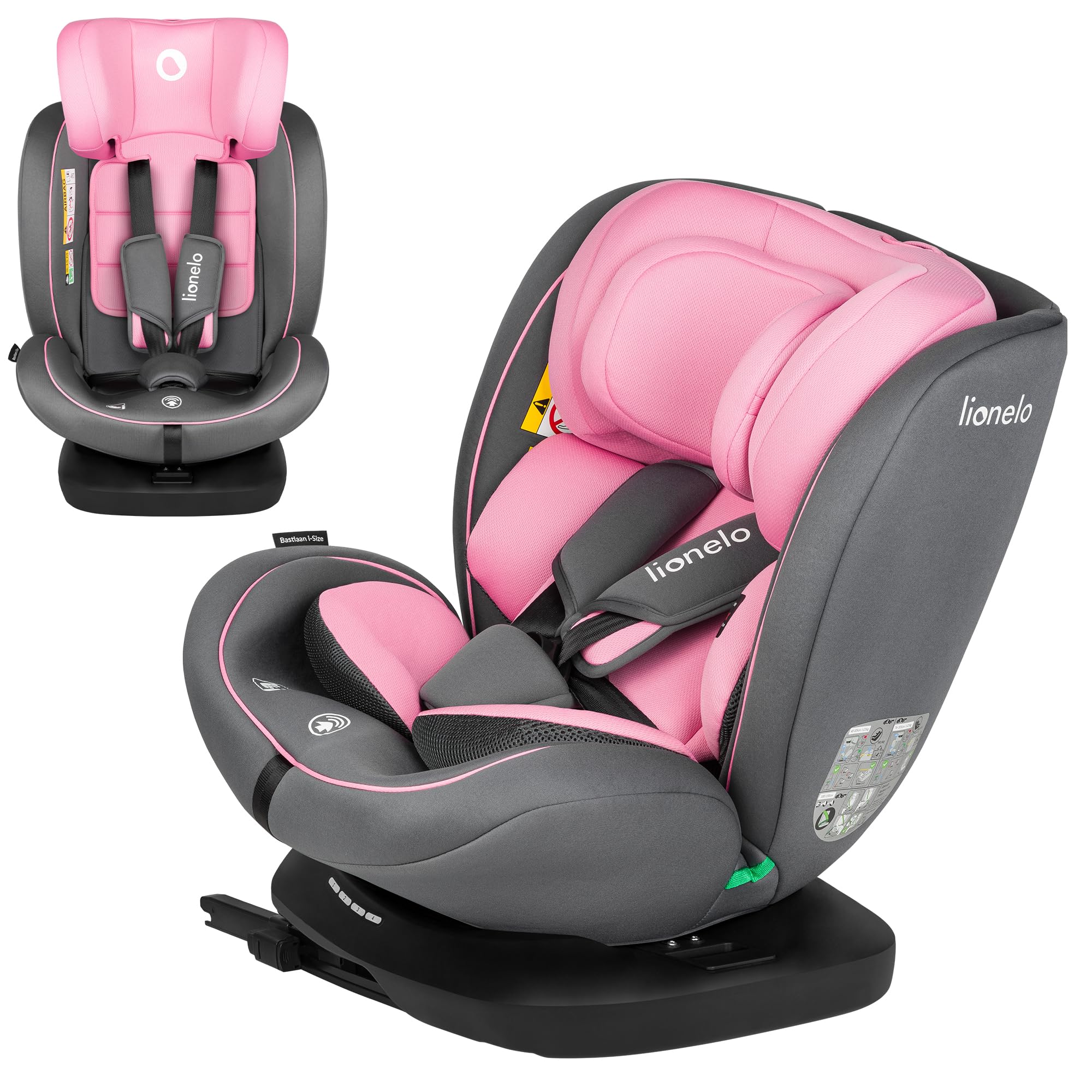 LIONELO Car Seat with ISOFIX & 360 Swivel BASTIAAN i-Size for Kids 0-12 Years (40-150cm) Baby Car Seat Group 0+123 (0-36 kg) Rearward & Forward Facing, 14 Adjustments, Enhanced Side Protection