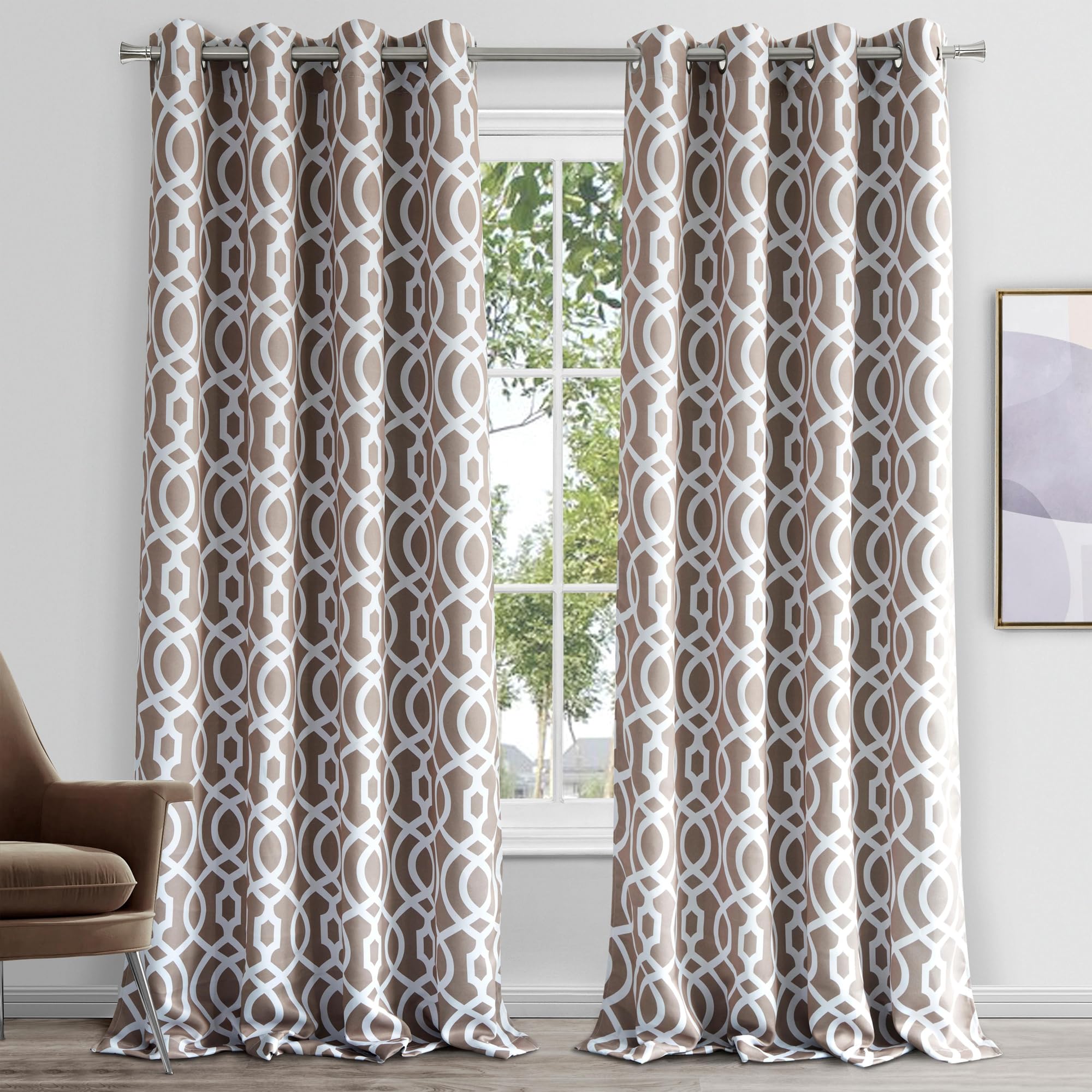 Rideaux occultants anti-regard et lumière : rideau treillis blanc taupe 213 cm
