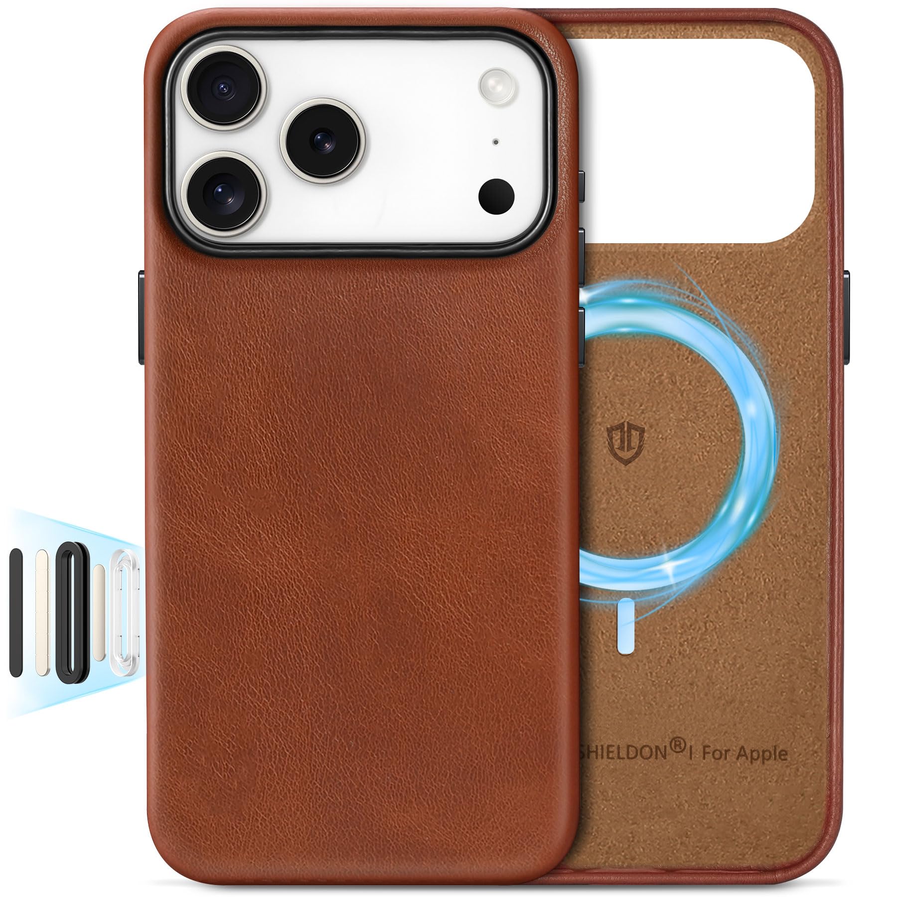 Coque iPhone 17 Pro Max Cuir Véritable Housse de Protection Marron Rétro - 7