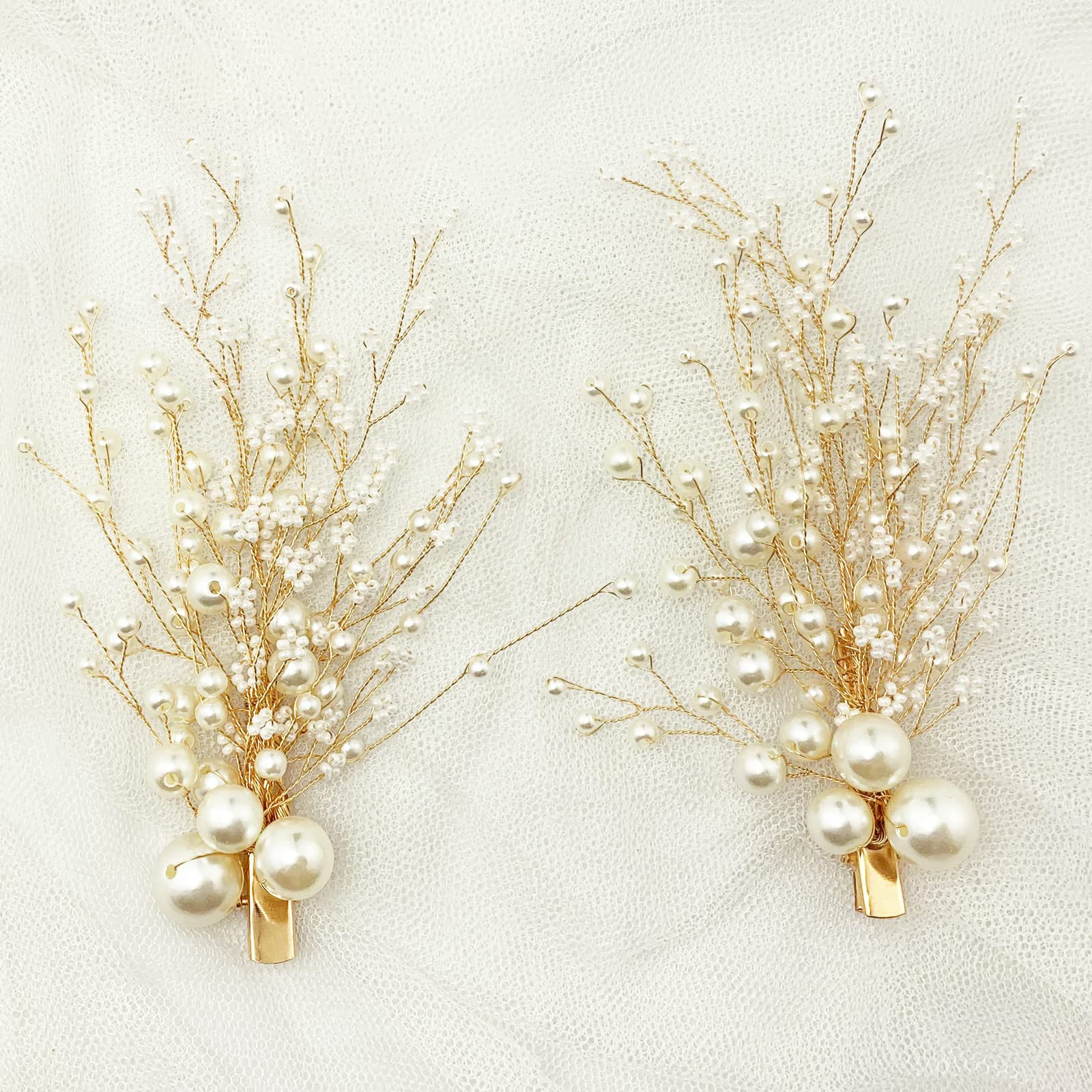 Amazon.com : PRETTYLIFE Bridal Pearl Hair Clips 2pcs Wedding  display picture 3
