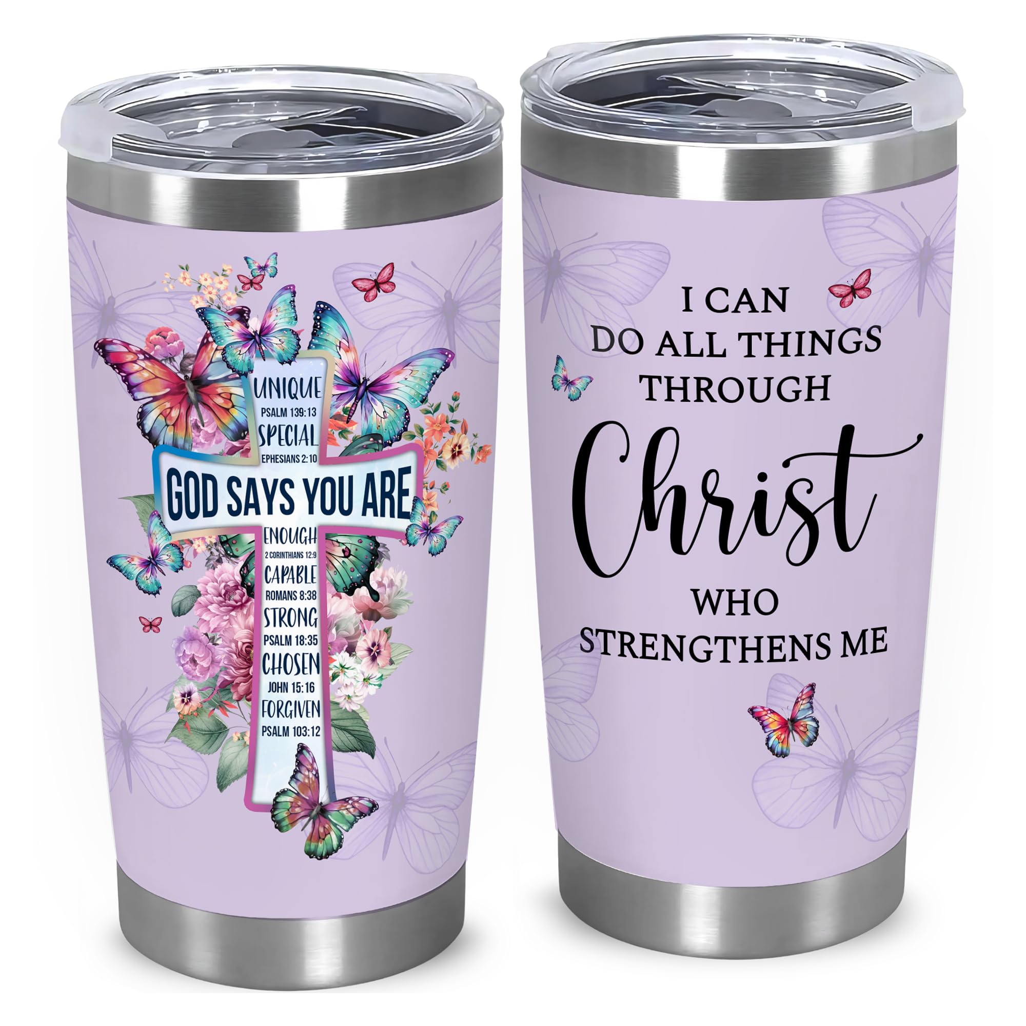 FUNITZ Christian Tumblers for Women Bible Verse Cup with Scripture and Butterfly Religious Coffee Cup Gift Christian Water