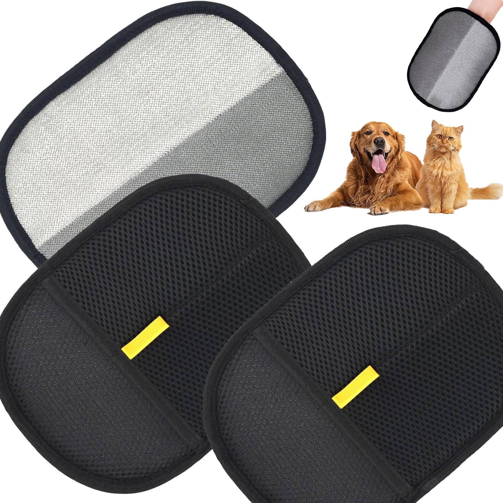 DtgEcd 3Pcs Cat Grooming Glove, Static Removal Gloves Pet Hair, Dog Washing Gloves, Double Sided Pet Grooming Gloves