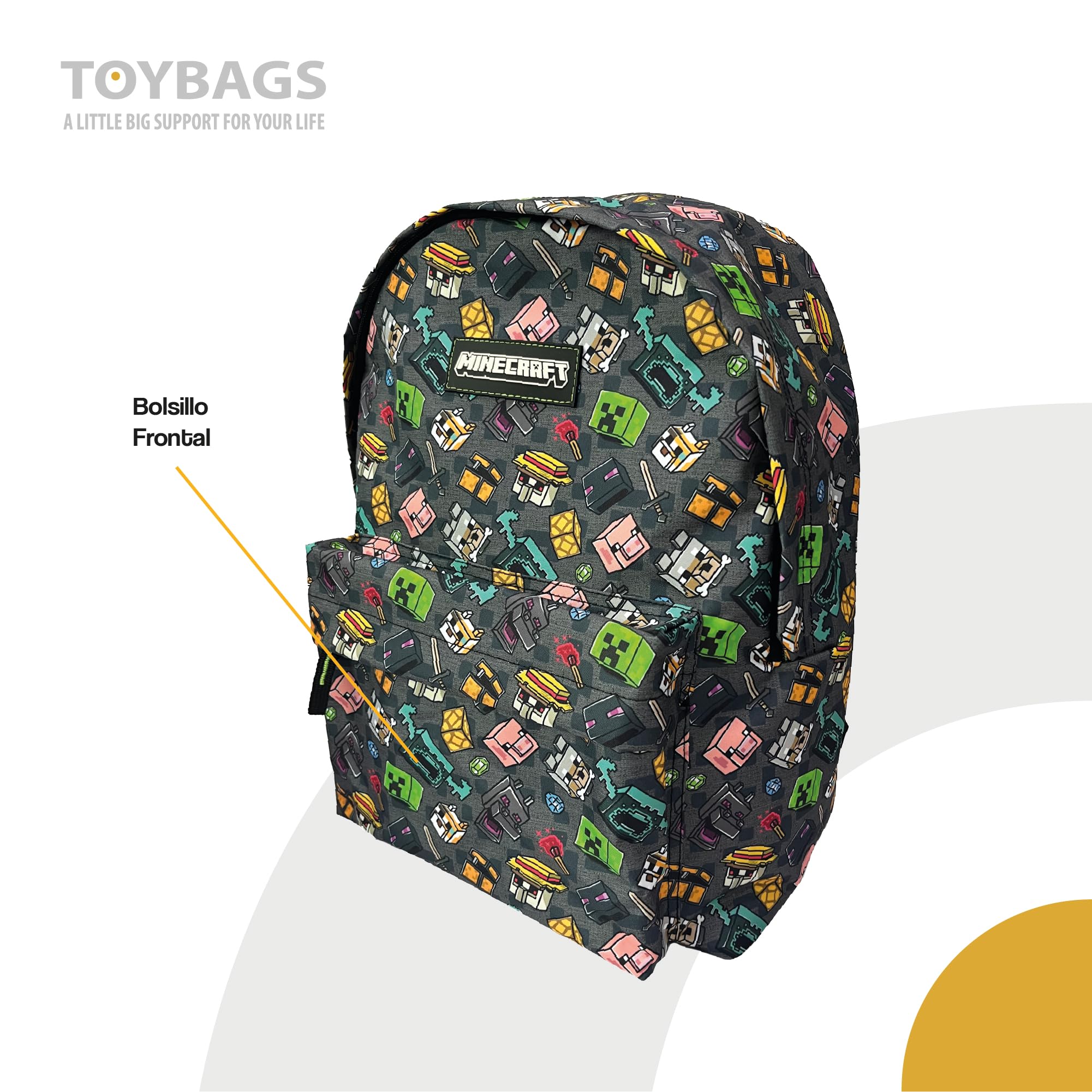 ToyBags Mochila Escolar Minecraft Pixel 25 Adaptable a Carro con Espaldera Acolchada y Compartimento Portalaptop 42 x 31 x 13.5 cm