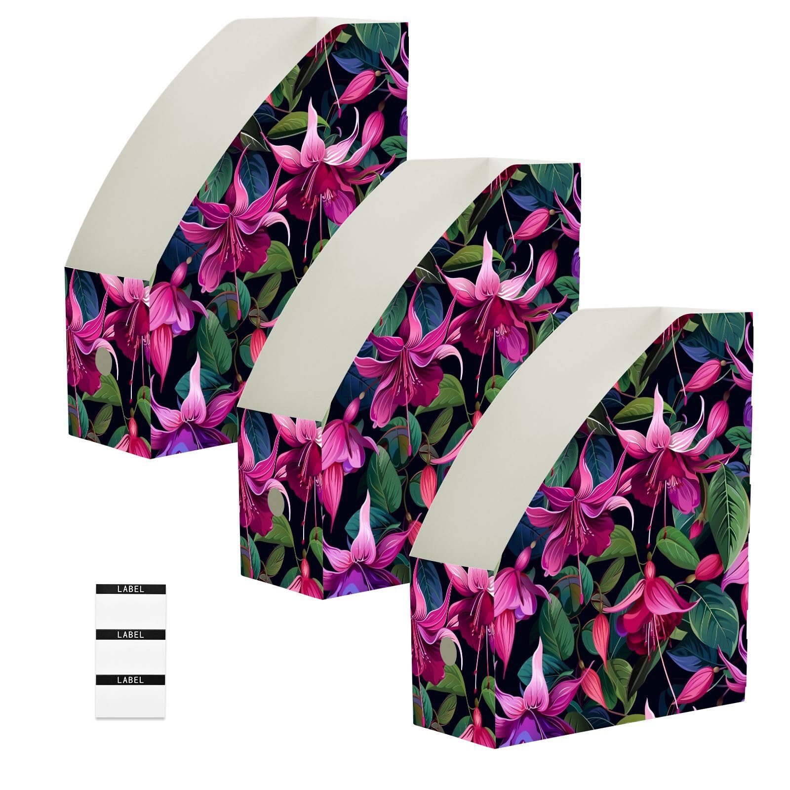 Boîte de rangement papier fuchsia au design floral raffiné