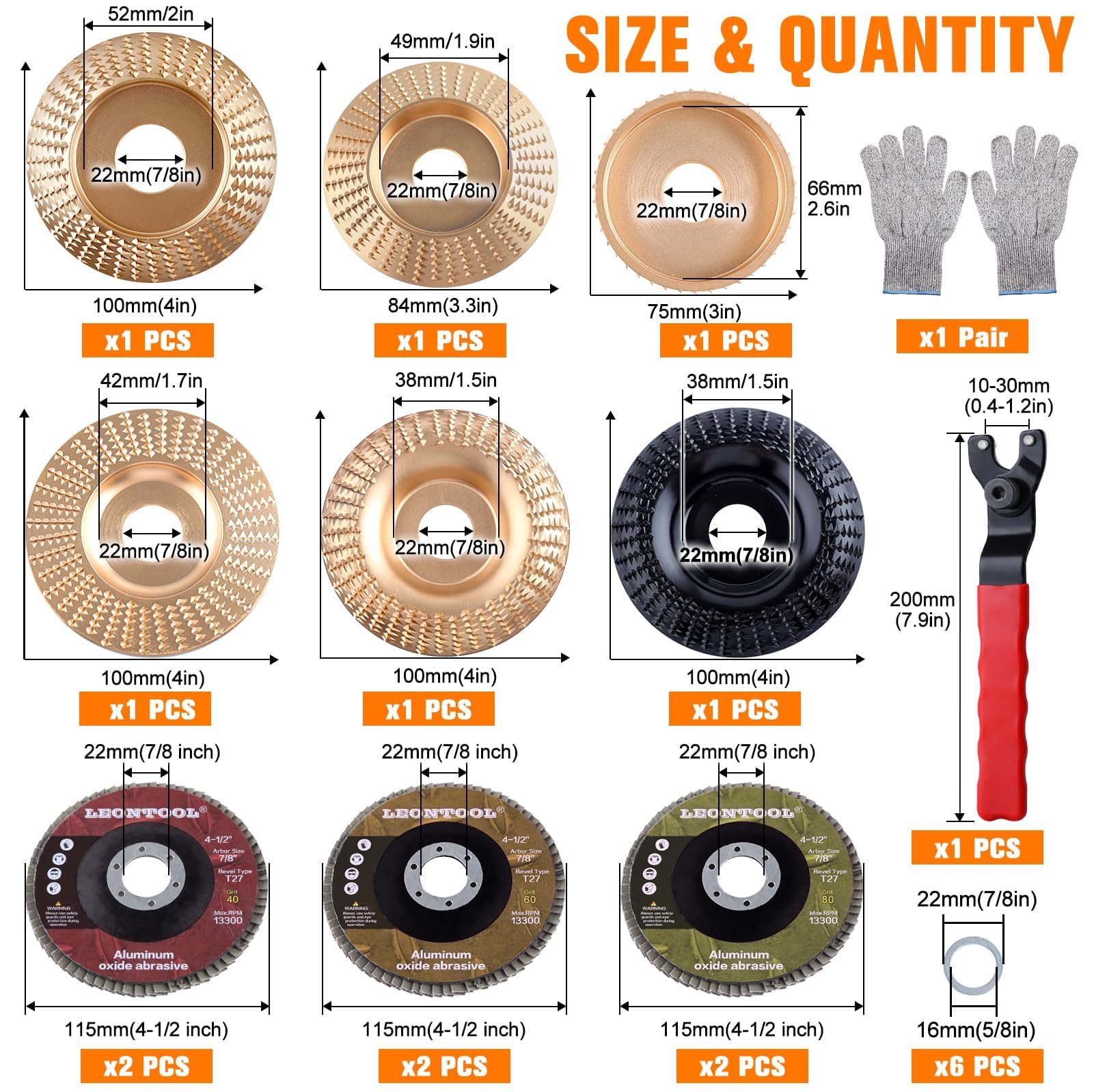 LEONTOOL Ensemble de 14 disques de sculpture sur bois pour meuleuse d’angle, comprend une roue de façonnage du bois pour le façonnage du bois, la sculpture et le ponçage du bois