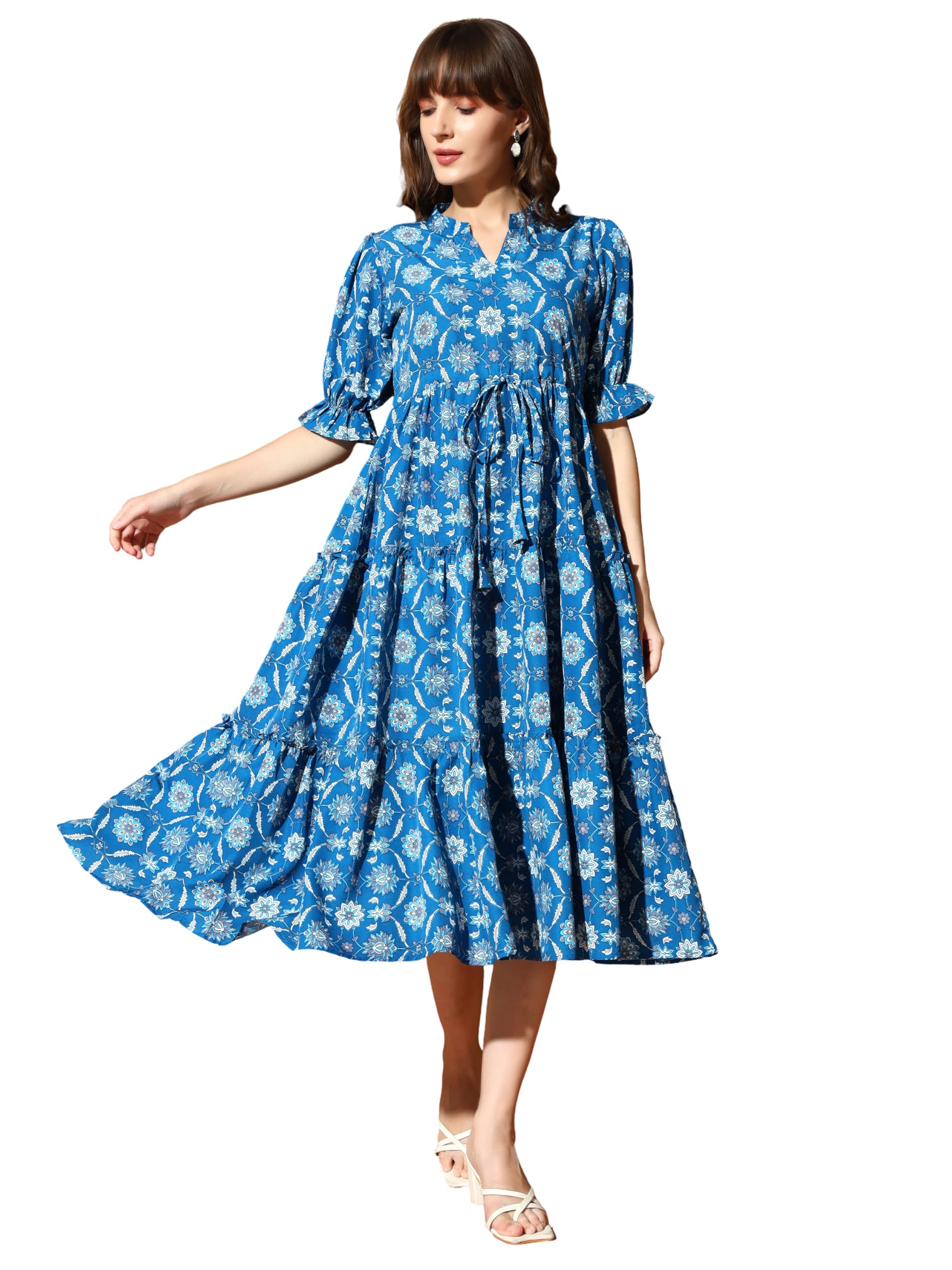 kzully | Dress for Women | Floral Printed Midi Dress | Bell Sleeves | Western-Inspired Design | Ultimate Elastic Comfort-picture-25