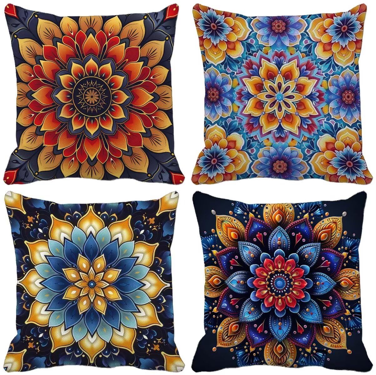 Housse coussin exterieur impermeable rouge 40x40 lin taie oreiller canape boheme lot de 4
