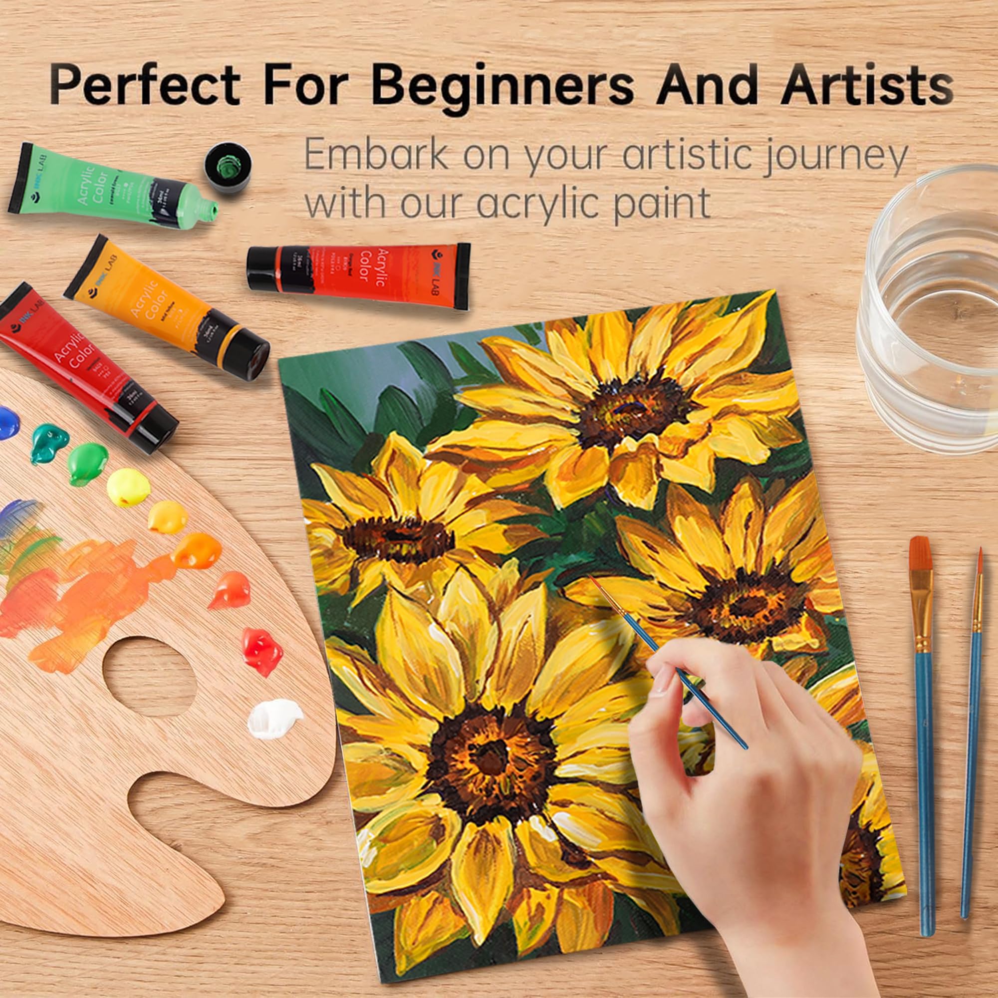 Pittura Acrilica 24 Tubi 36ml Atossici Set di Colori Acrilici per Dipingere Carta Tela Legno Ceramica Modello Artisti Principianti Bambini,Ricchi di Pigmenti
