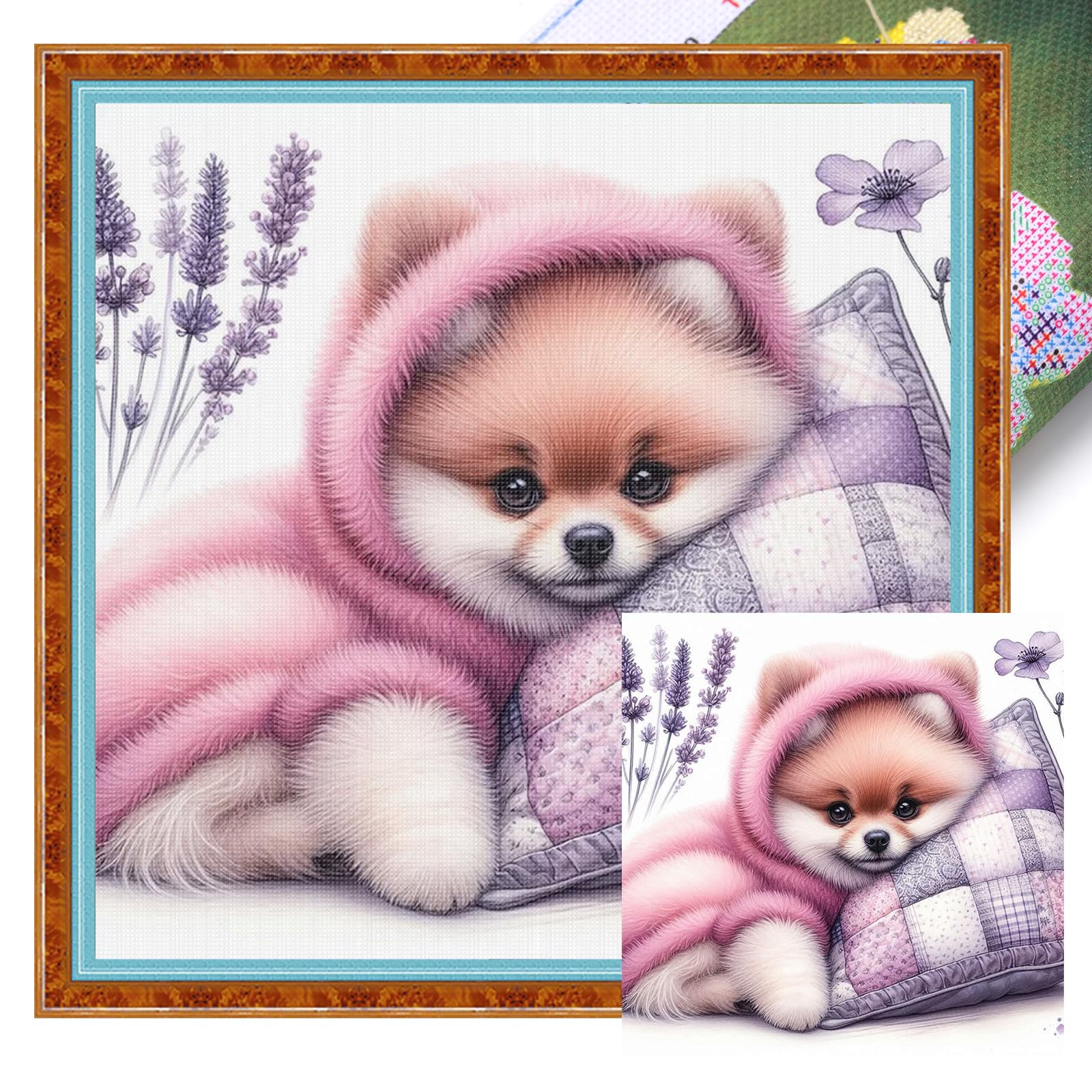 Poetrydraw Pomeranian Full 11Ct Diy Stamped Cross Stitch Kits 40X40cm For Adults Home Decor (Pomeranian)