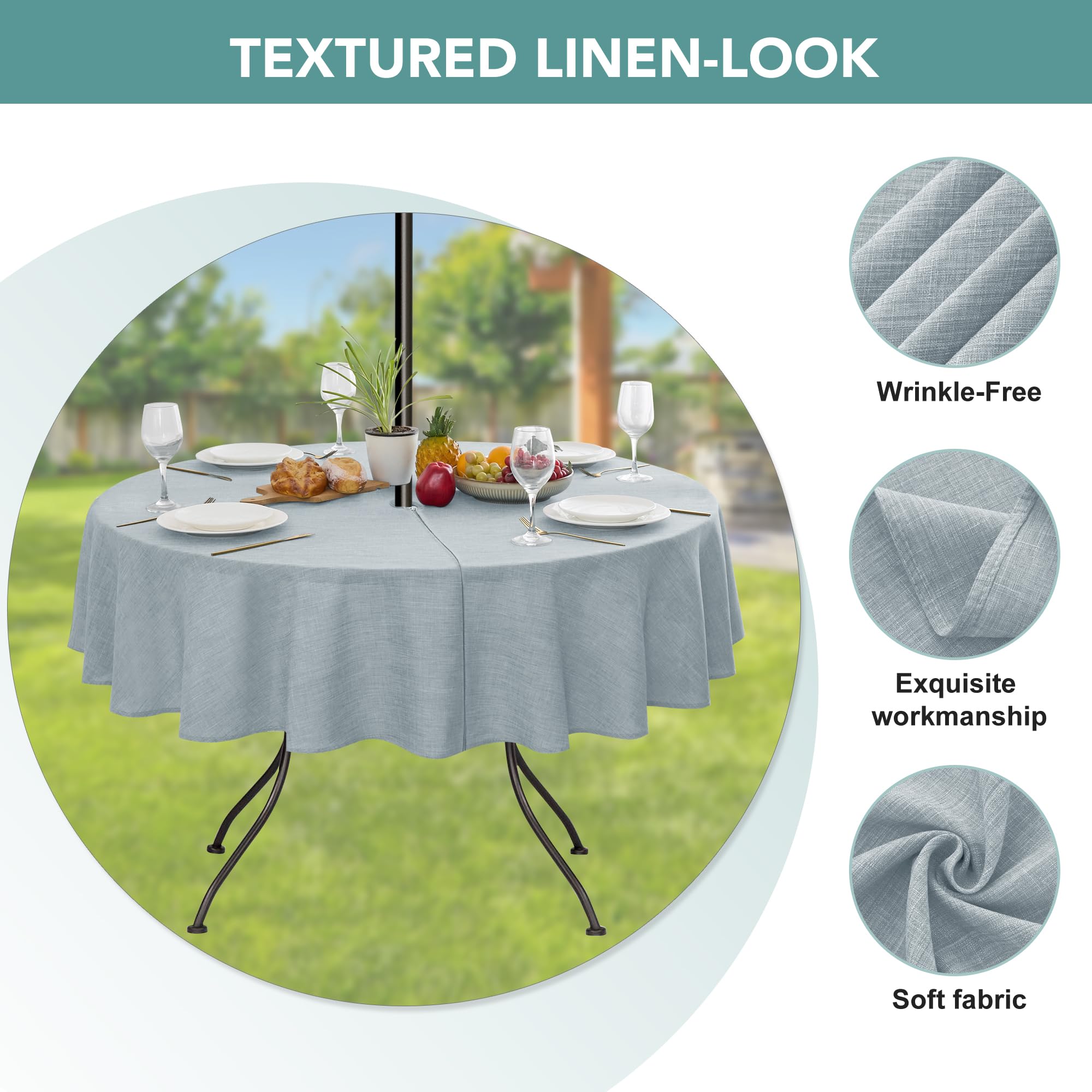 LUSHVIDA Outdoor-Tischdecke Mit Schirmloch & Reißverschluss – Rund, 152,4 Cm, Wasserabweisend In Salbeigrün