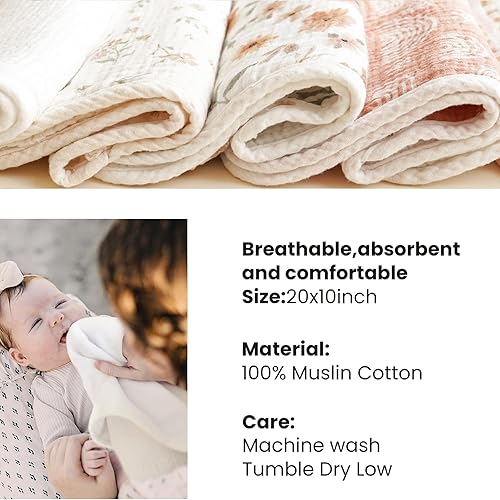 Miniatura 3 de Konssy Paquete de 6 paños de muselina para bebé, grandes 100% algodón, suaves y absorbentes para recién nacidos, bebés niños y niñas