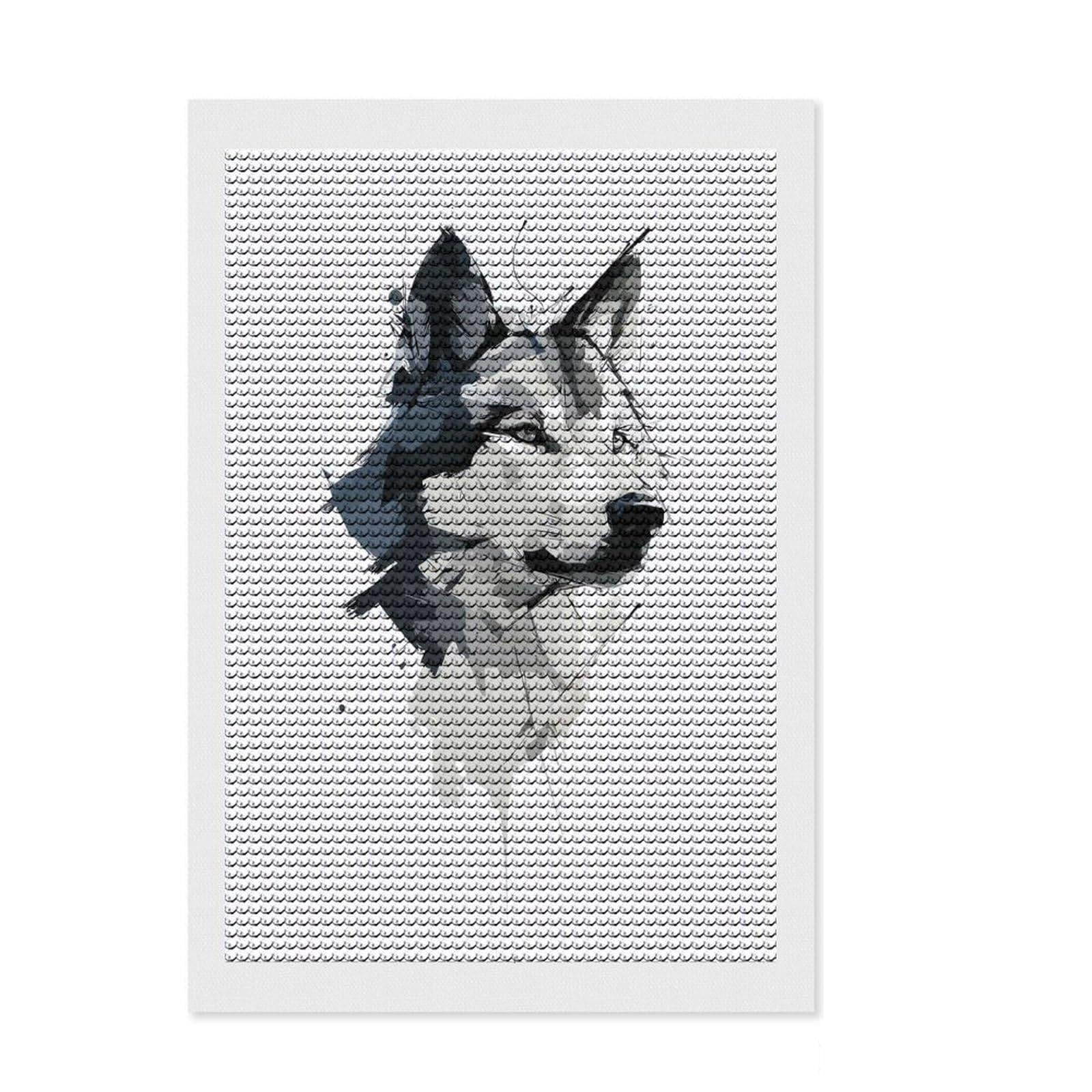 Junmoney Abstract Wolf Vector Portrait in Watercolor Style Diamond Art Kit 8"x12", Full Kit Included, Living Room Decor, for Teens, Thoughtful Handmade Gift, with Tool Kit