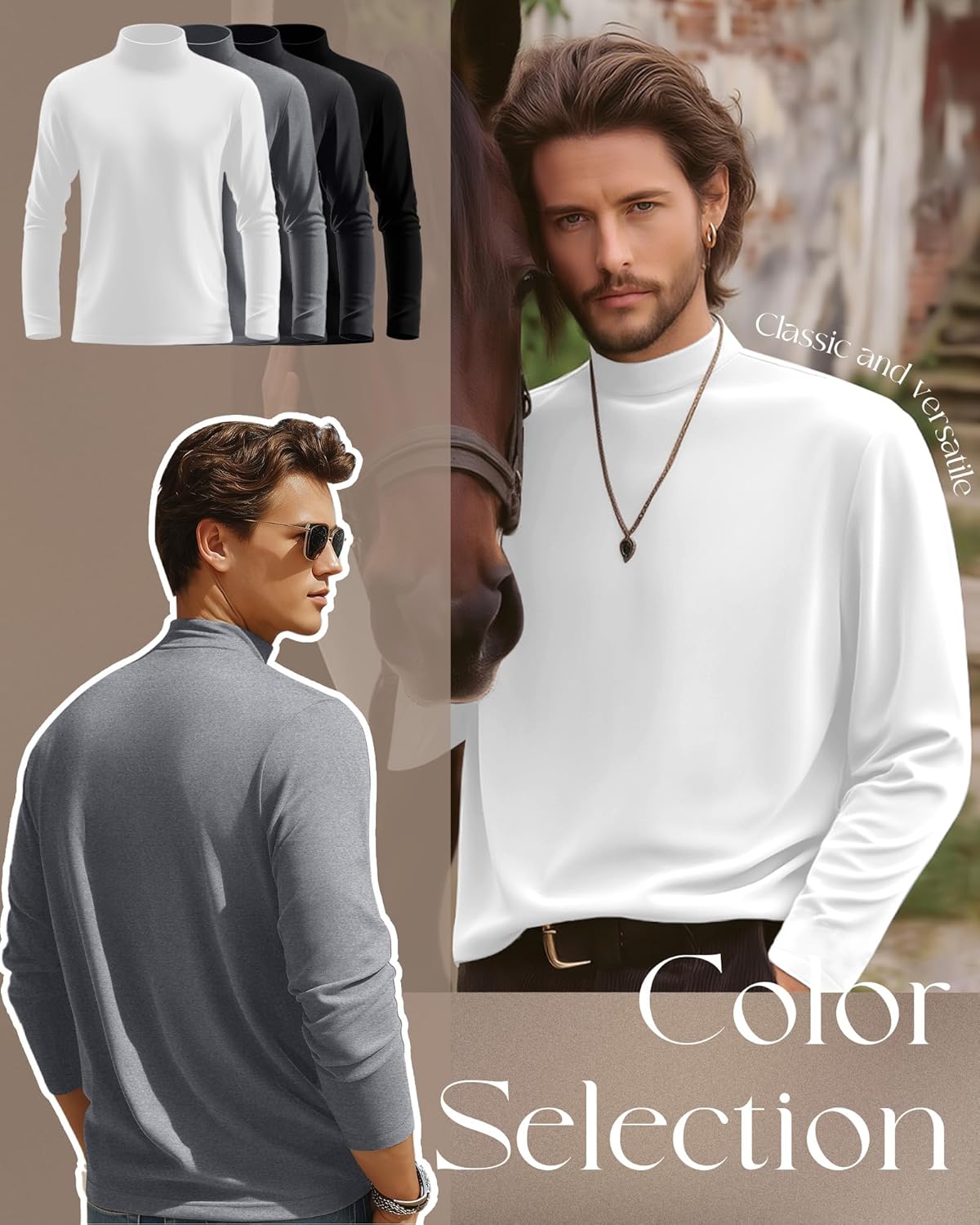 4 Pack Men's Mock Turtleneck Shirts, Long Sleeves Thermal Pullover Sweater Casual Undershirt Loose Fit Tops - Image 4
