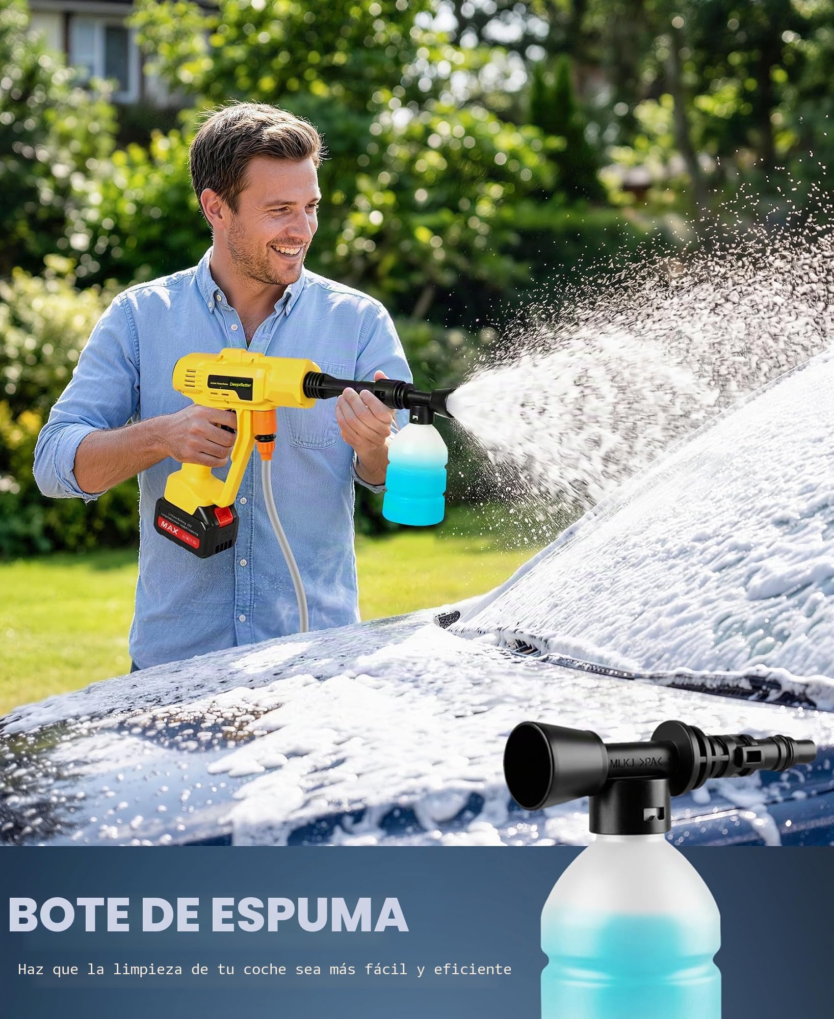 Hidrolimpiadora de Alta Presion a Batería, 600PSI Pistola de Agua a Presión