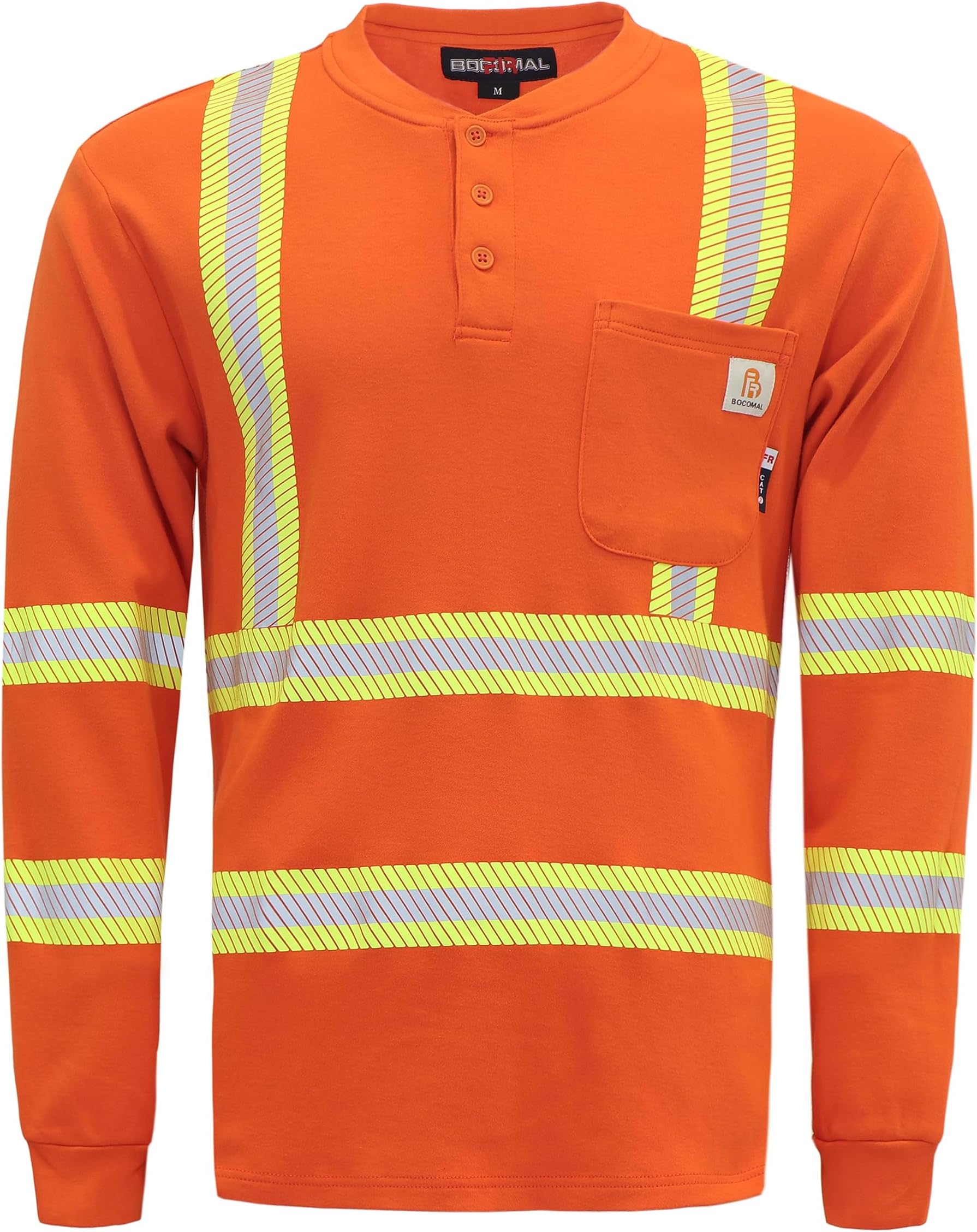 BOCOMAL FR Shirts Hi-Vis High Visibility Reflective Flame Resistant/Fire Retardant Shirt 7oz Men's Safety Shirts