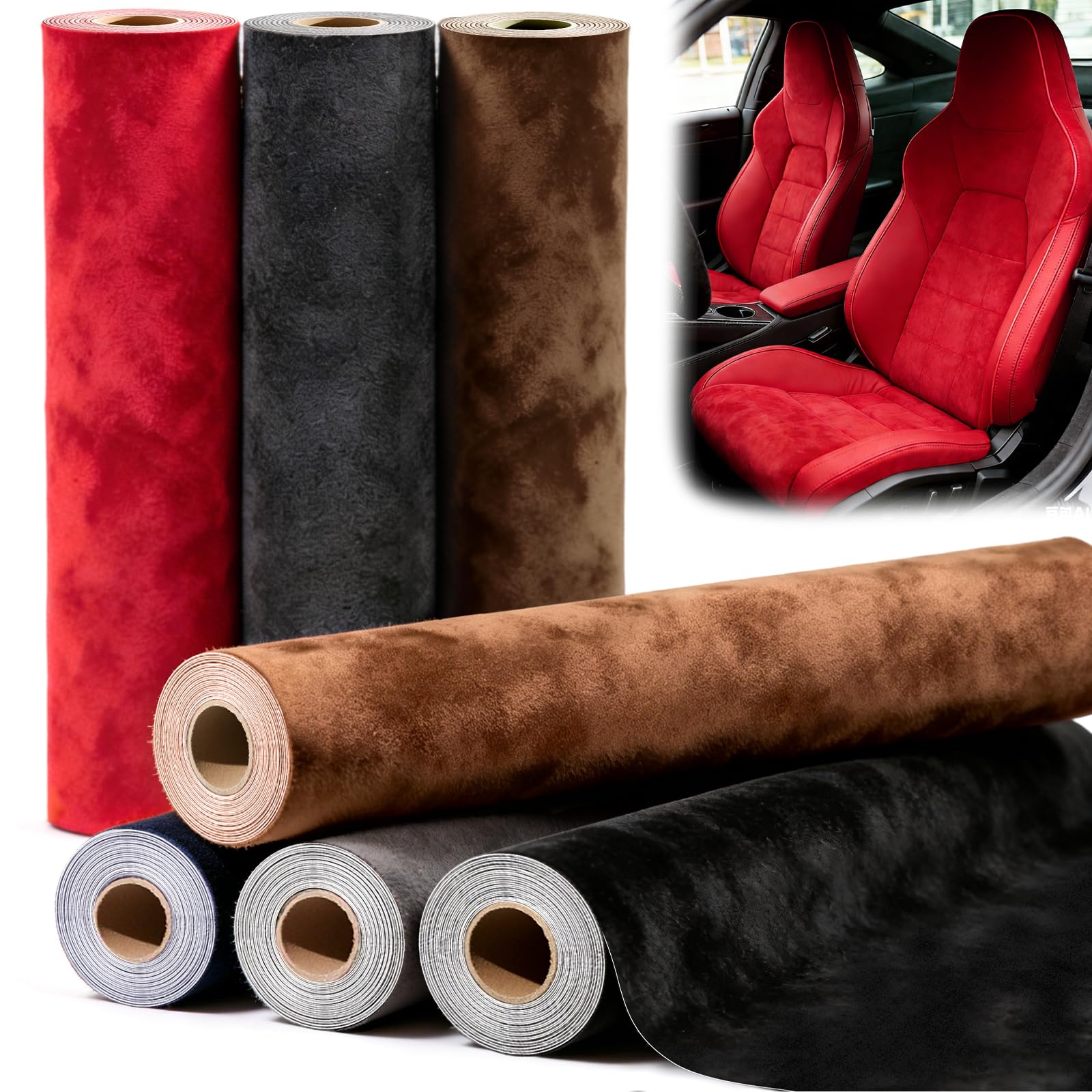 mawmuaw Velvet Fabric Self Adhesive 300x43 cm Red Self Adhesive Suede Fabric Microfiber Faux Suede Felt Stretch Film for Car Cockpit Interior Dashboard Wrap DIY Furniture Jewelry Drawer