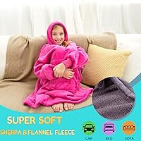 Vista 4 de REDESS Sudadera con Capucha Manta, Manta Vestible Oversized Sherpa con Mangas Bolsillo Gigante, Sudadera con Capucha Acogedora para Niños