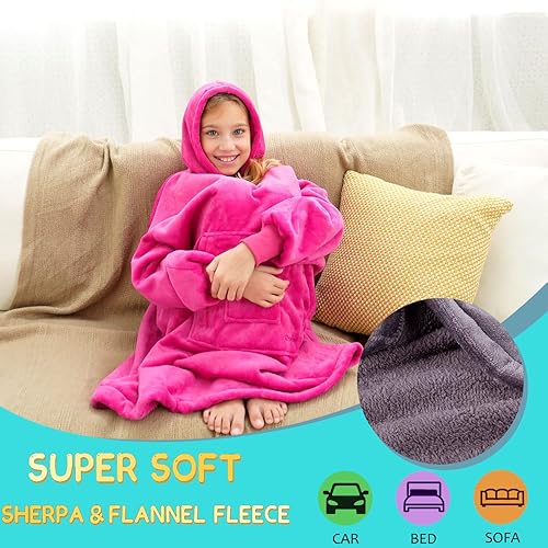 Miniatura 4 de REDESS Sudadera con capucha, manta de gran tamaño Sherpa con mangas y bolsillo gigante, acogedora sudadera con capucha para niños