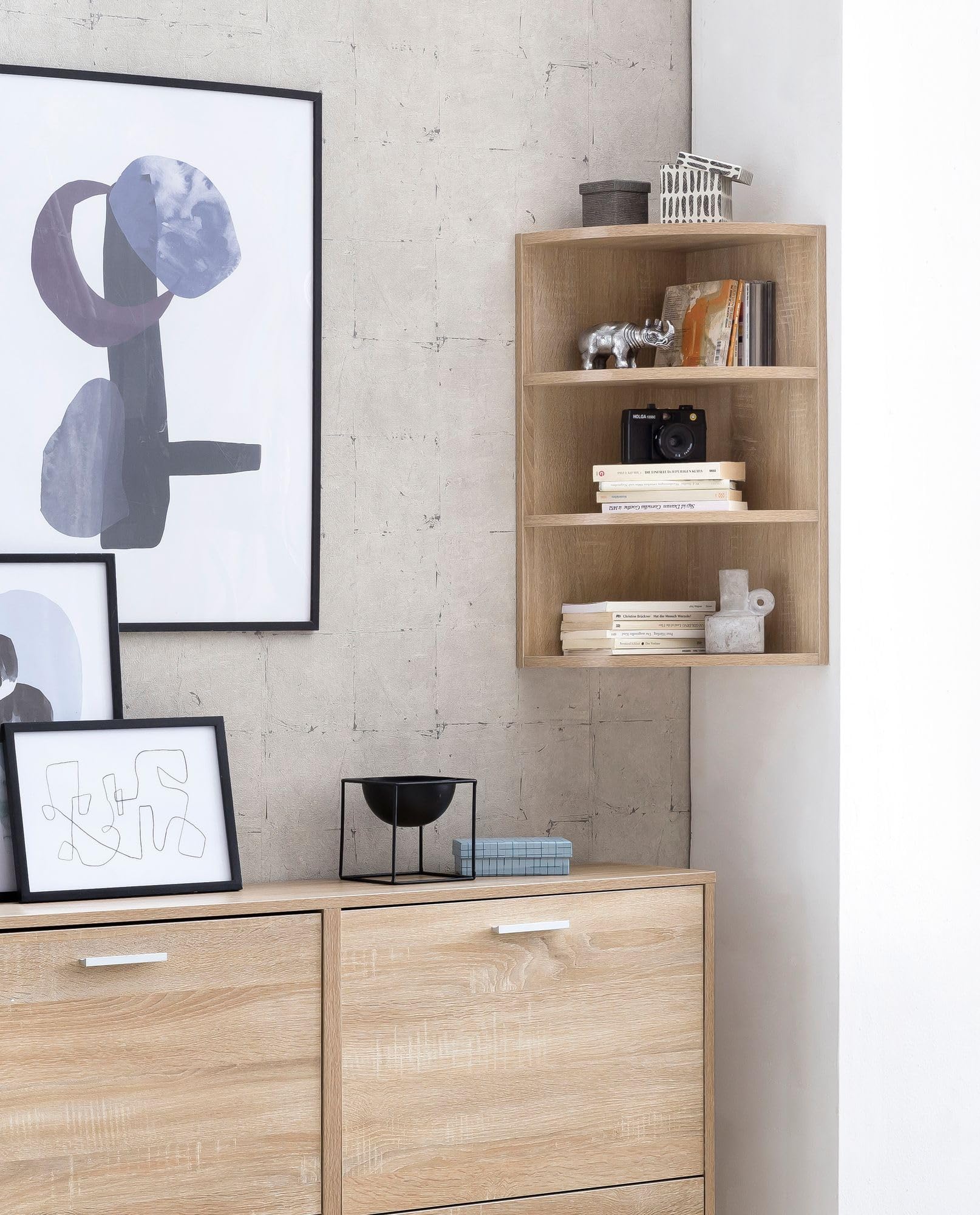 WOHNLING étagère Sur Pied Bois 30x60x30 Cm Moderne Blanc Noir étagère Petite | Etagère Murale étagère De Rangement étroite | Petite Bibliothèque 2