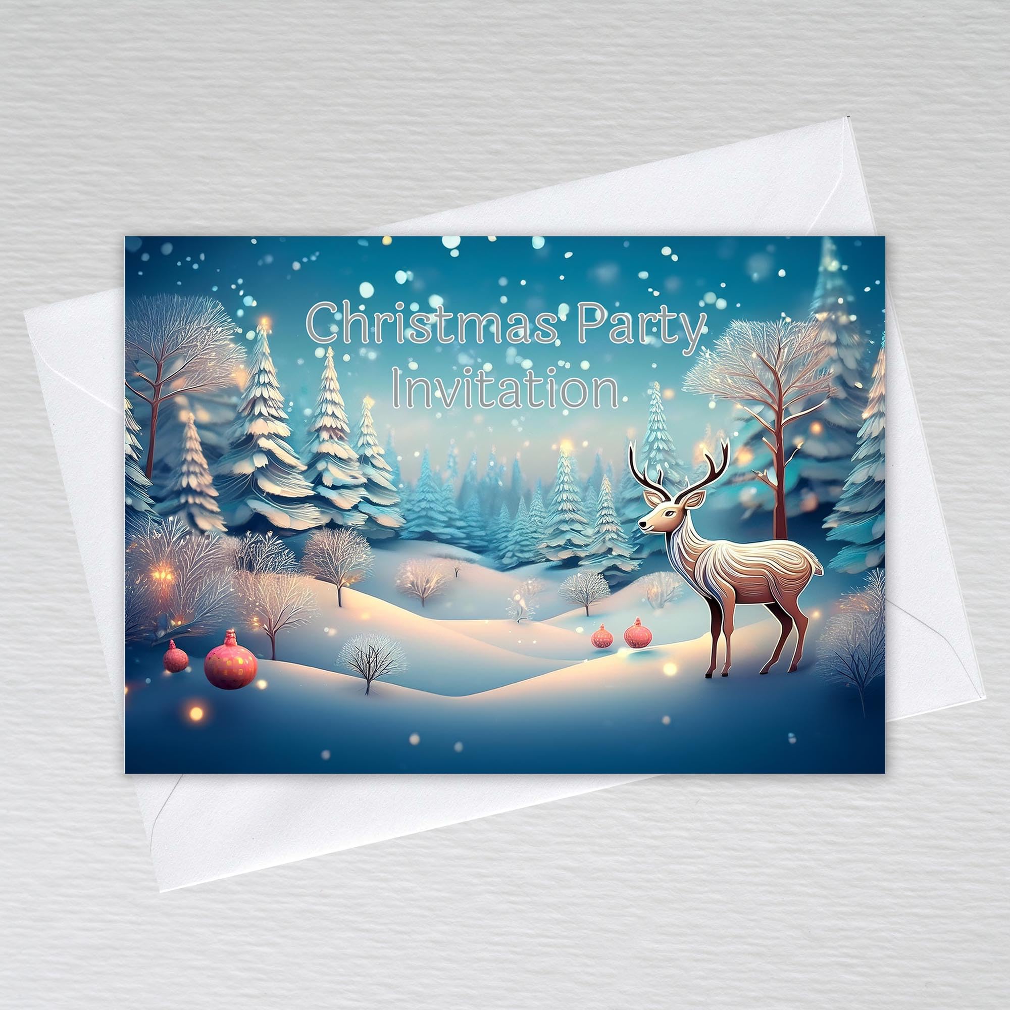 Christmas Party Invitations, Christmas Party Invitation Cards and Envelopes: Reindeer Snow Scene Christmas Party Invites (Pack of 50 with Envelopes)
