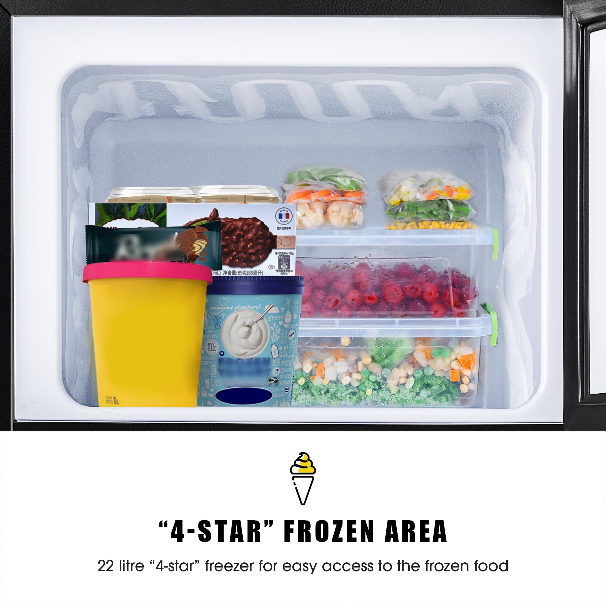 Frigorífico Mini 60L, Frigorifico Pequeño con Congelador (22+38L), Frigorifico Combi con LED luz, 86.8x45.5x42.5 cm Frigorífico no Frost con Estantes Ajustables, 102 kWh/año, -27°C∽13°C (Black)