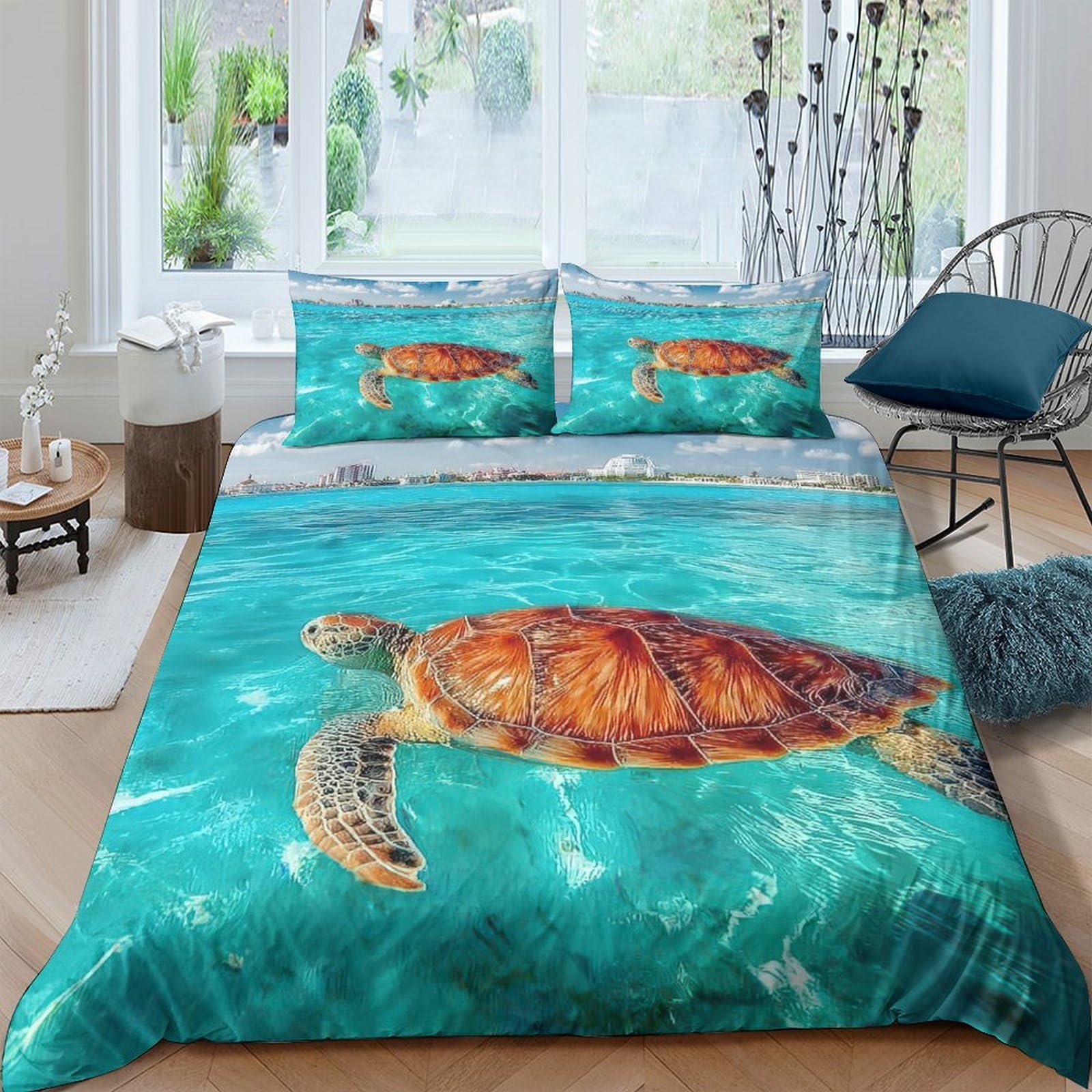 Housse de couette tortue 3D microfibre double 200x200cm pour lit adulte respirante