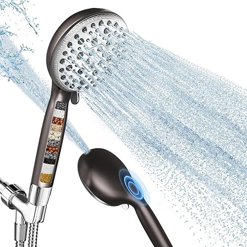 Cabezal de ducha filtrado con mano, 7 ajustes de pulverización, cabezal de ducha de alta presión integrado para limpiar bañera, azulejos y mascotas,