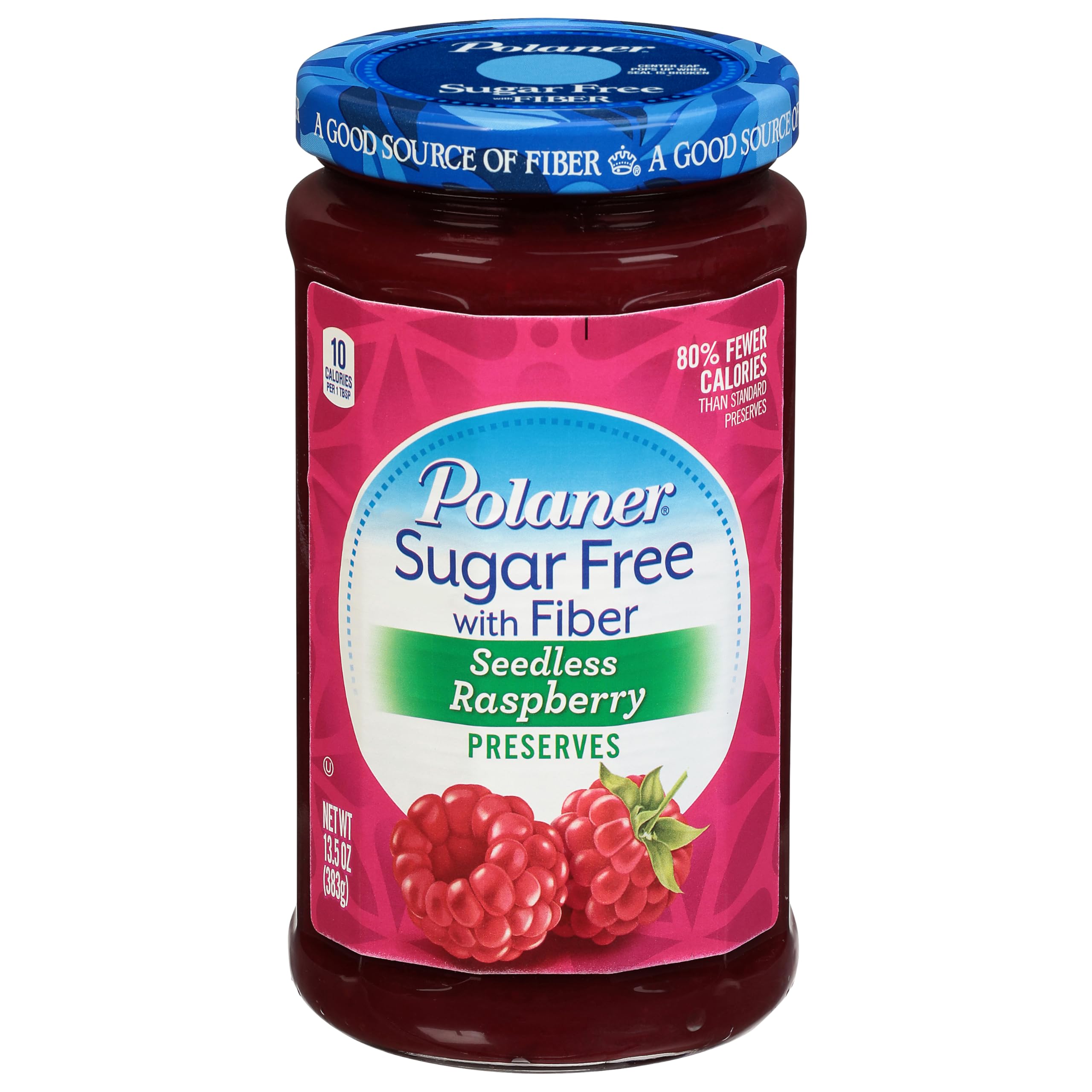 Polaner Sugar Free with Fiber, Seedless Raspberry Preserves, 13.5 Ounce