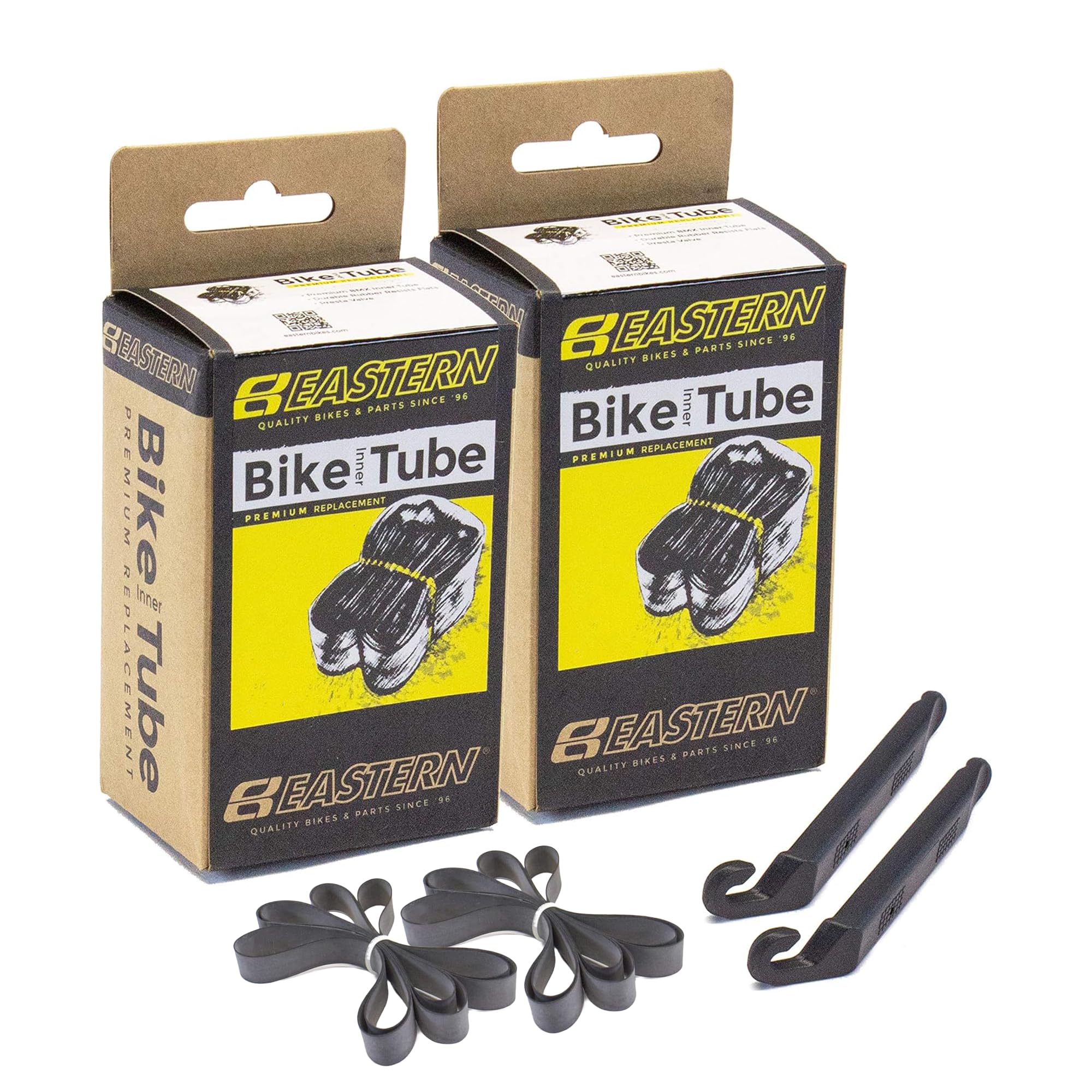 2 Pack 700c x 19–23c Bike Inner Tube Repair Kit – Eastern Bikes – Includes Rim Tape & Tyre Levers – Road & Racing (33mm, Presta)