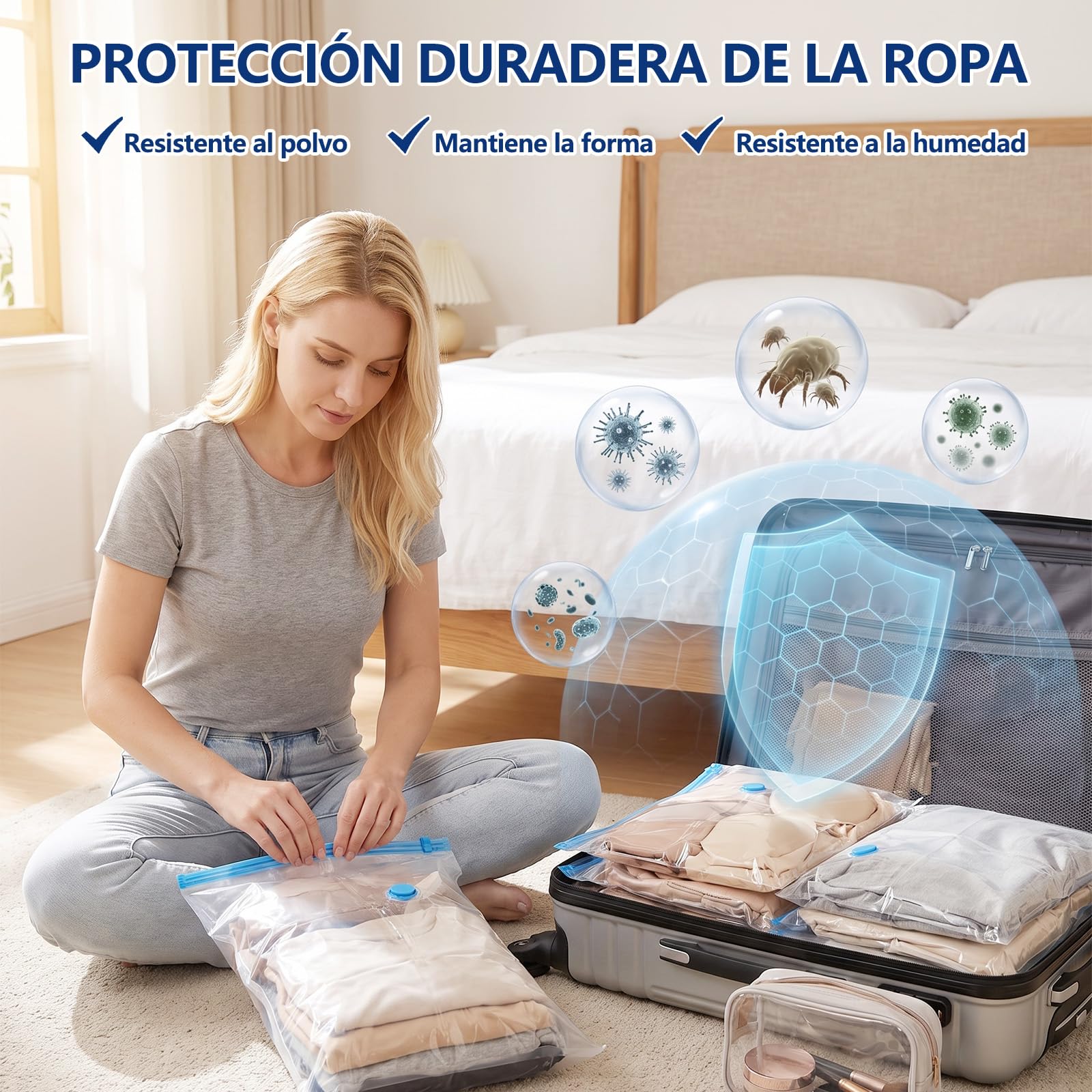 Bolsas Vacío Ropa Viaje con Bomba Eléctrica, 20 uds, 4 Tamaños | Material PA+PE extra grueso,Resistente a desgarros,Reutilizable,Mezcla de tamaños 40×60/50×70/60×80/80×100 cm