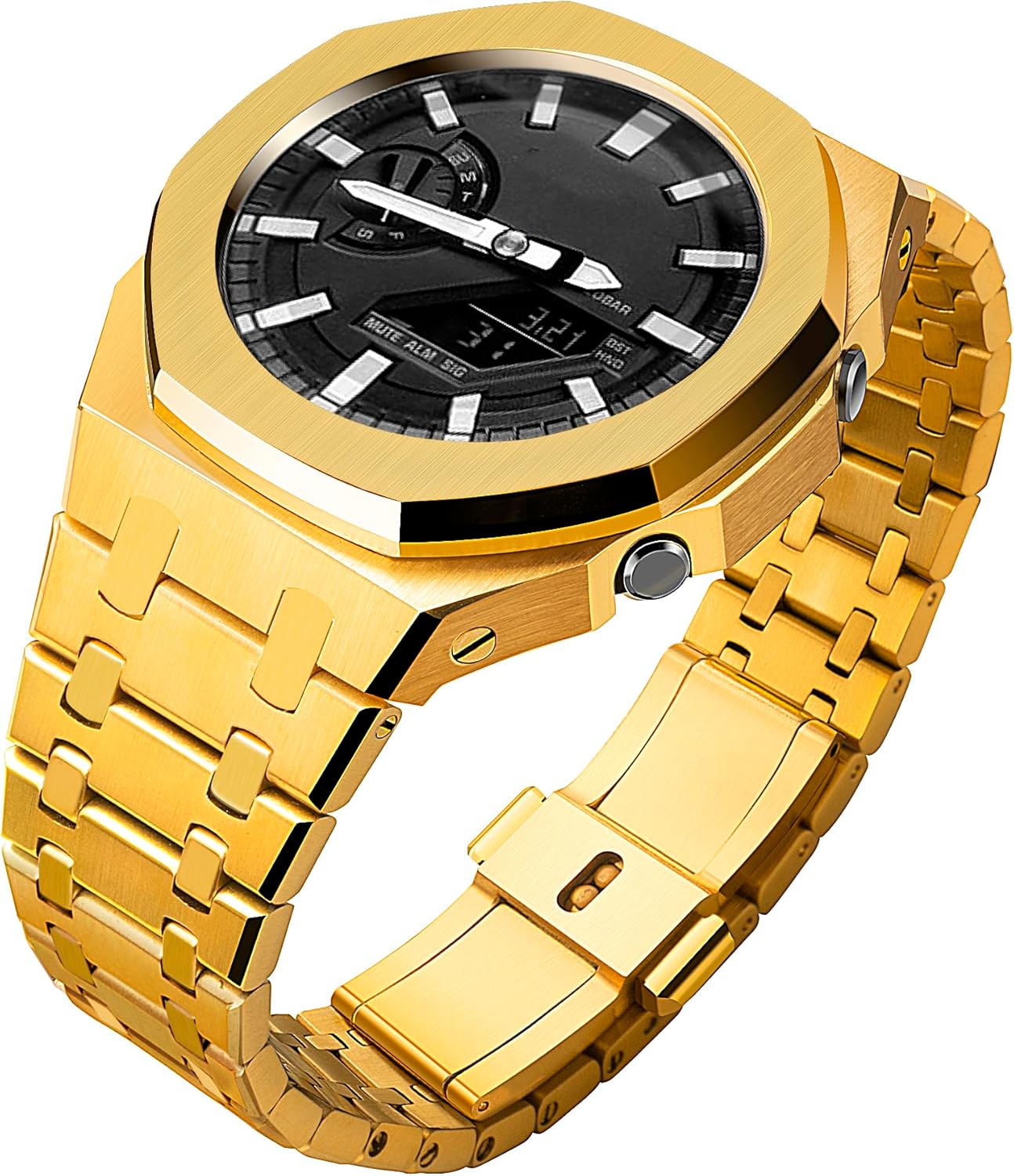 Ga2100 Watch Band Case Replacement Kit,Stainless Steel Strap Smooth Bezel Without Nails Crown Modify Metal Mod Kit Compatitle With G Shock Ga-2100/GA-2110/GAB-2100