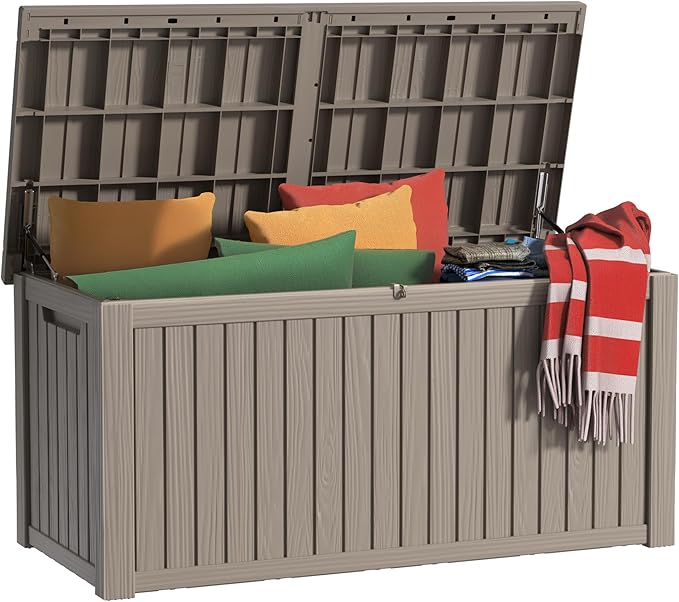 200 Gallon Outdoor Deck Box, Lockable Waterproof Outdoor Storage Boxes For Garden Tools,Indoor Cushions,Accessories Outside Storage Resin Weatherproof Container(Black)