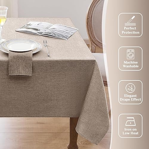 Miniatura 7 de Softalker Mantel rectangular con textura de lino, mantel de arpillera impermeable, lavable, resistente a las manchas, sin arrugas, para cocina,