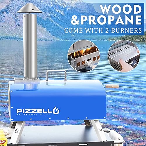 Vista 11 de PIZZELLO Horno de pizza plegable de 13 pulgadas para exteriores con quemador de gas, bandeja de madera, piedra para pizza, cáscara de pizza