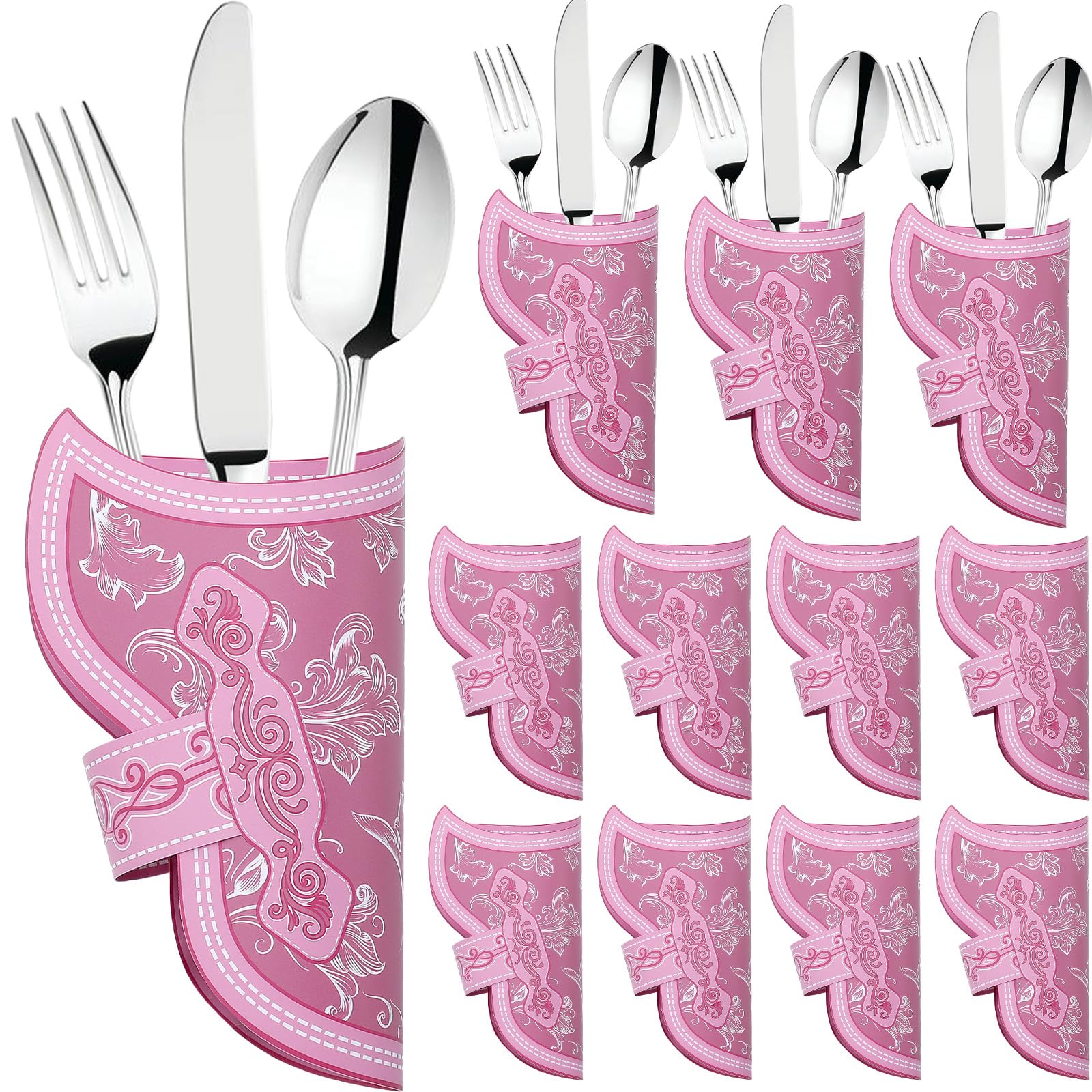 Newtay 24 Pcs Cowboy Holster Silverware Holders, Pink