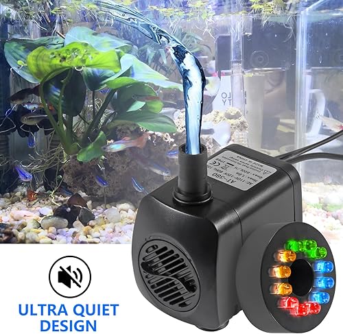 Miniatura 6 de Bomba de agua sumergible de 15 W con luces LED, 260 GPH para acuario, tanque de peces, bomba de agua para estanque, acuario, característica de agua,