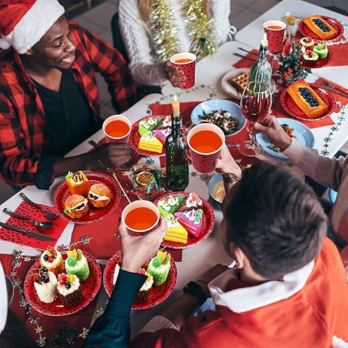 Miniatura 6 de Sieral 560 piezas de suministros de fiesta rojos y negros para 80 invitados, juego de vajilla desechable, platos de papel, servilletas, vasos,