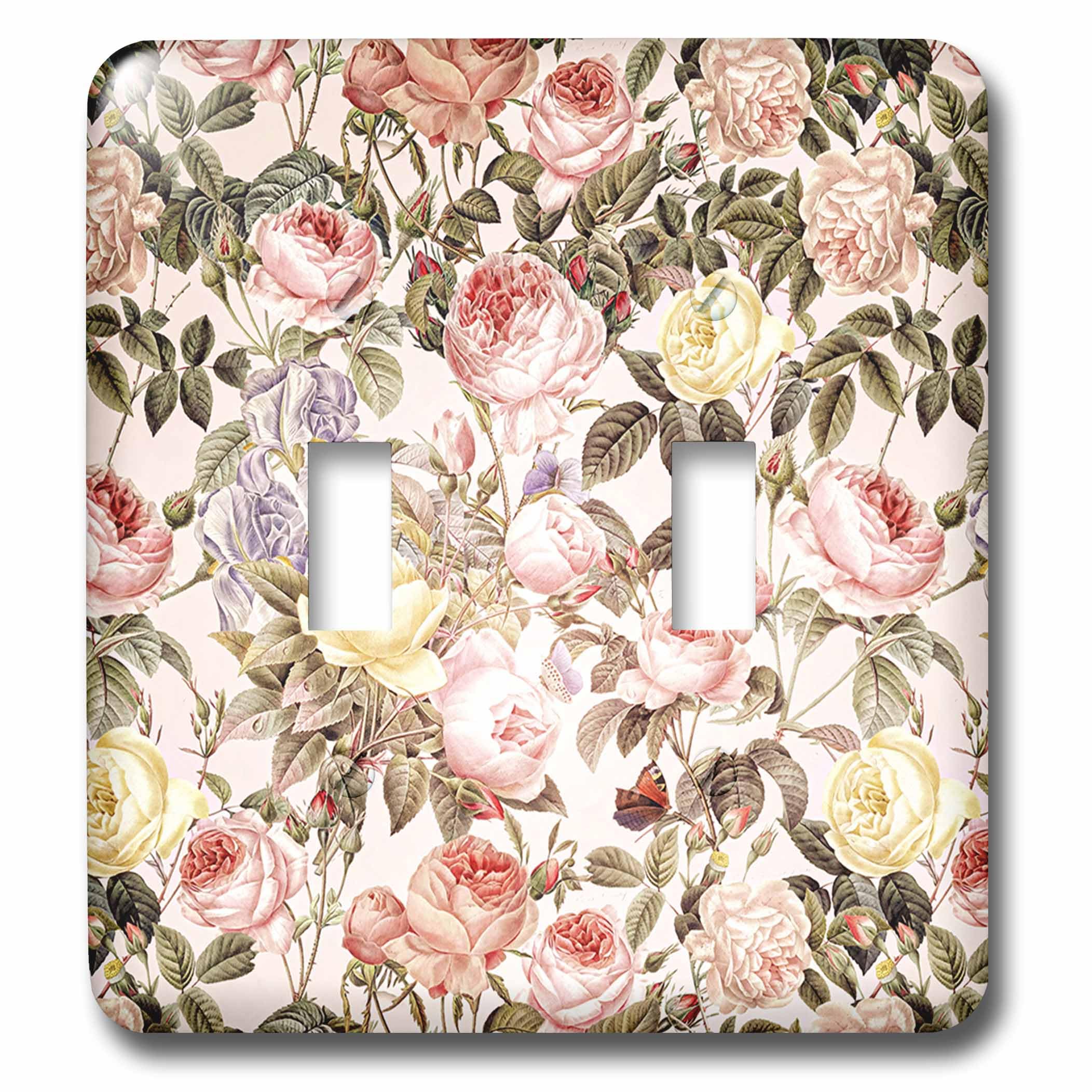 Interrupteur double rétro fleurs rose et jaune pour remplacer vos plaques blanches